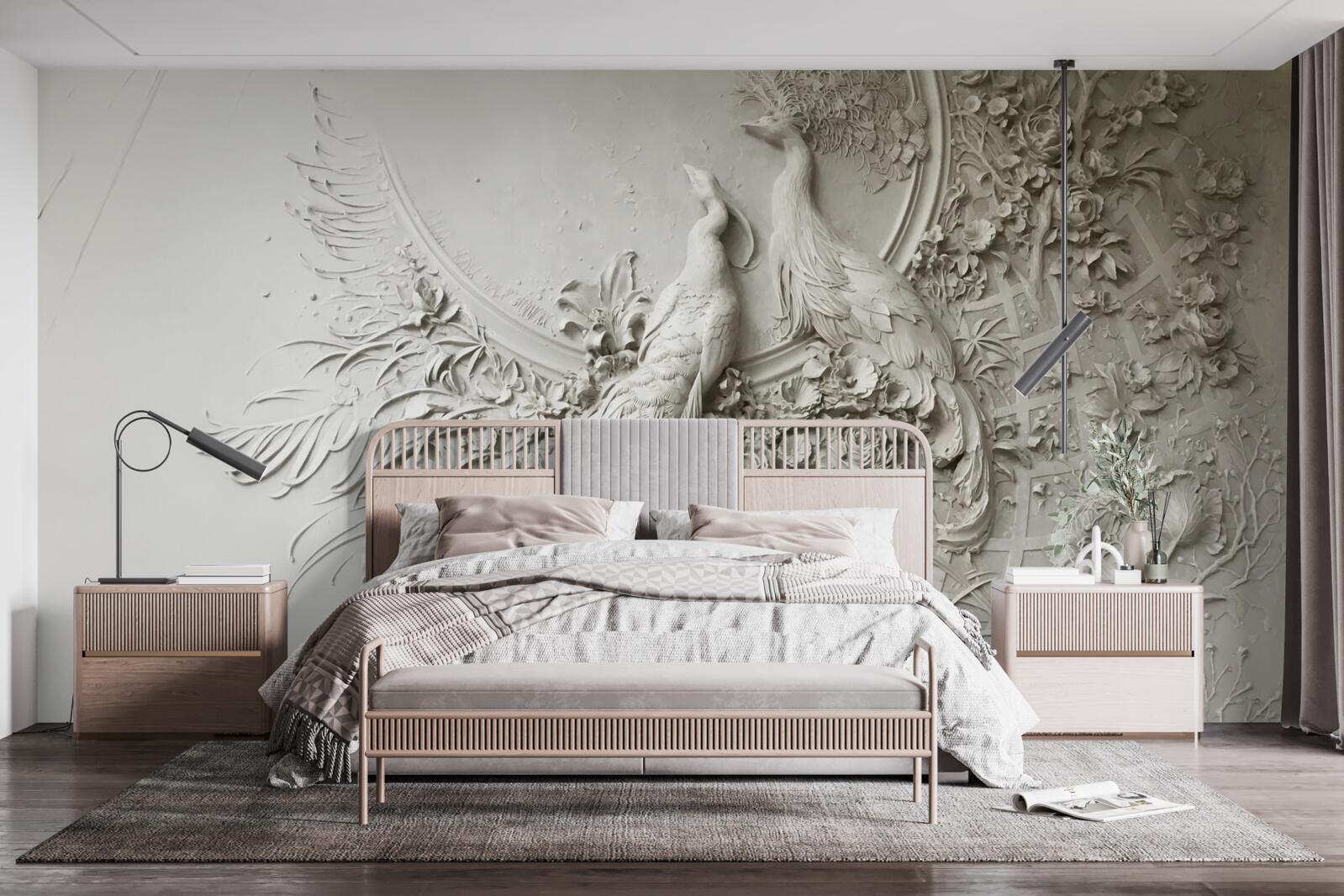 Фотошпалери павичева сім'я в розквіті сил на дереві