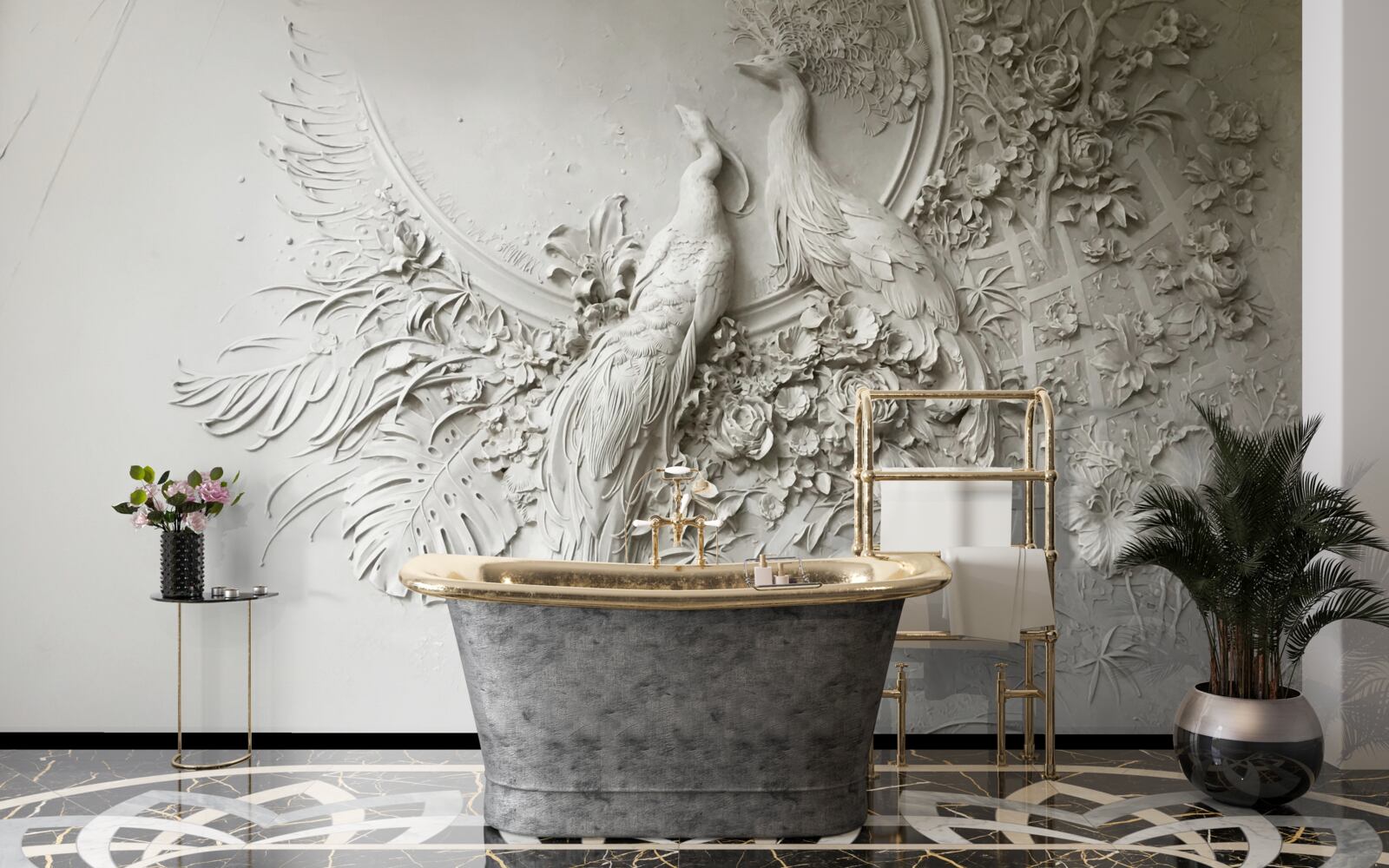 Фотошпалери павичева сім'я в розквіті сил на дереві