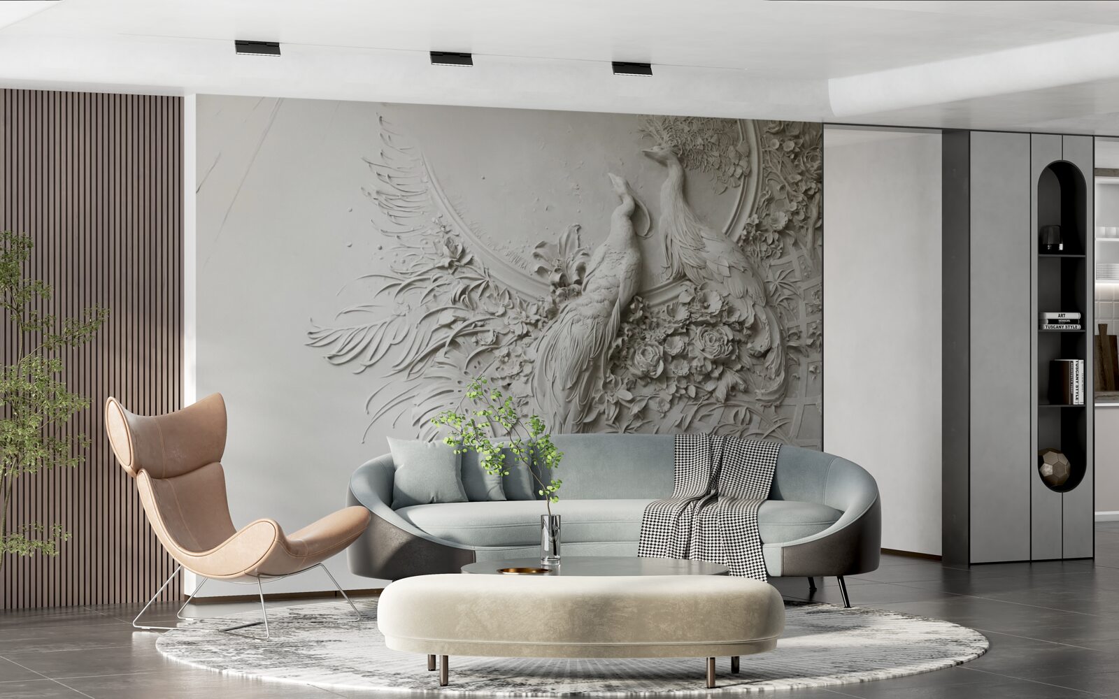 Фотошпалери павичева сім'я в розквіті сил на дереві