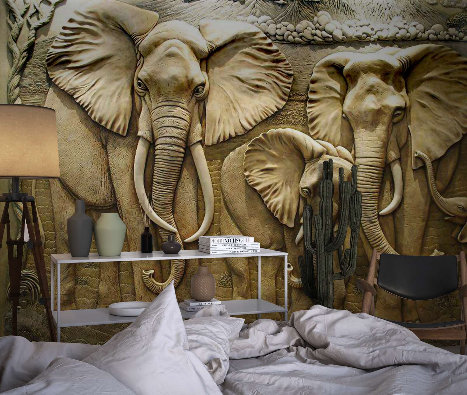 Фотошпалери сім'я слонів у скульптурі