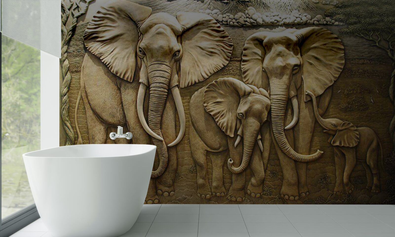 Фотошпалери сім'я слонів у скульптурі