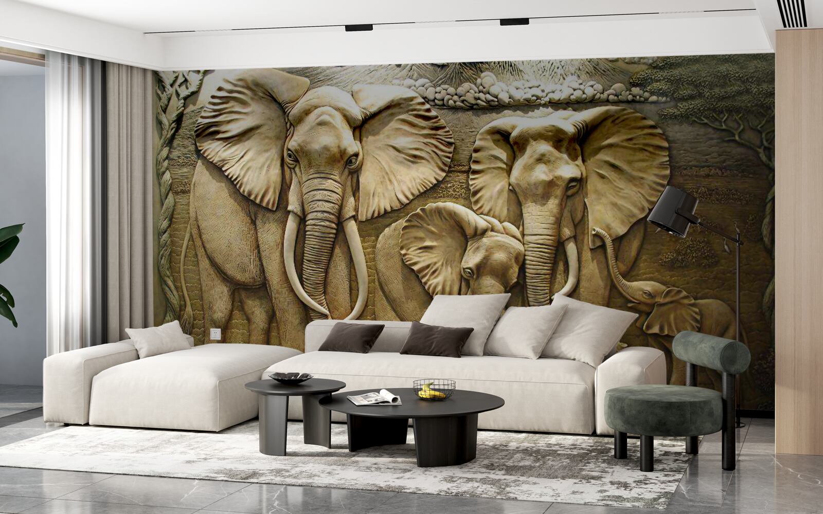 Фотошпалери сім'я слонів у скульптурі