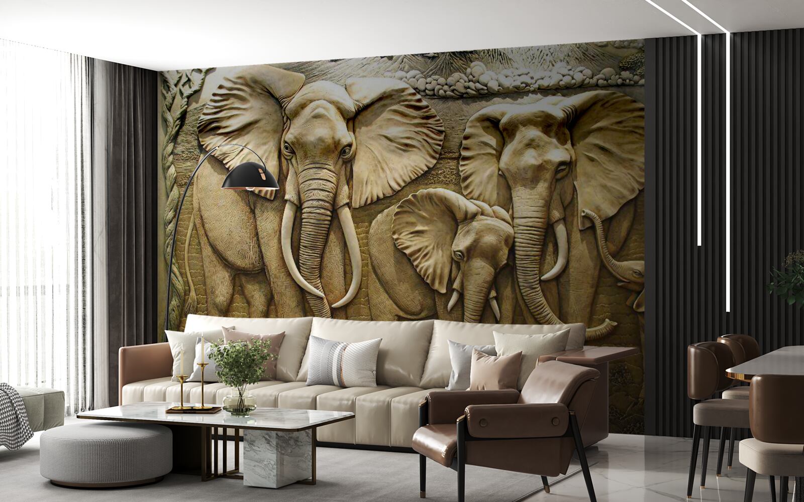 Фотошпалери сім'я слонів у скульптурі