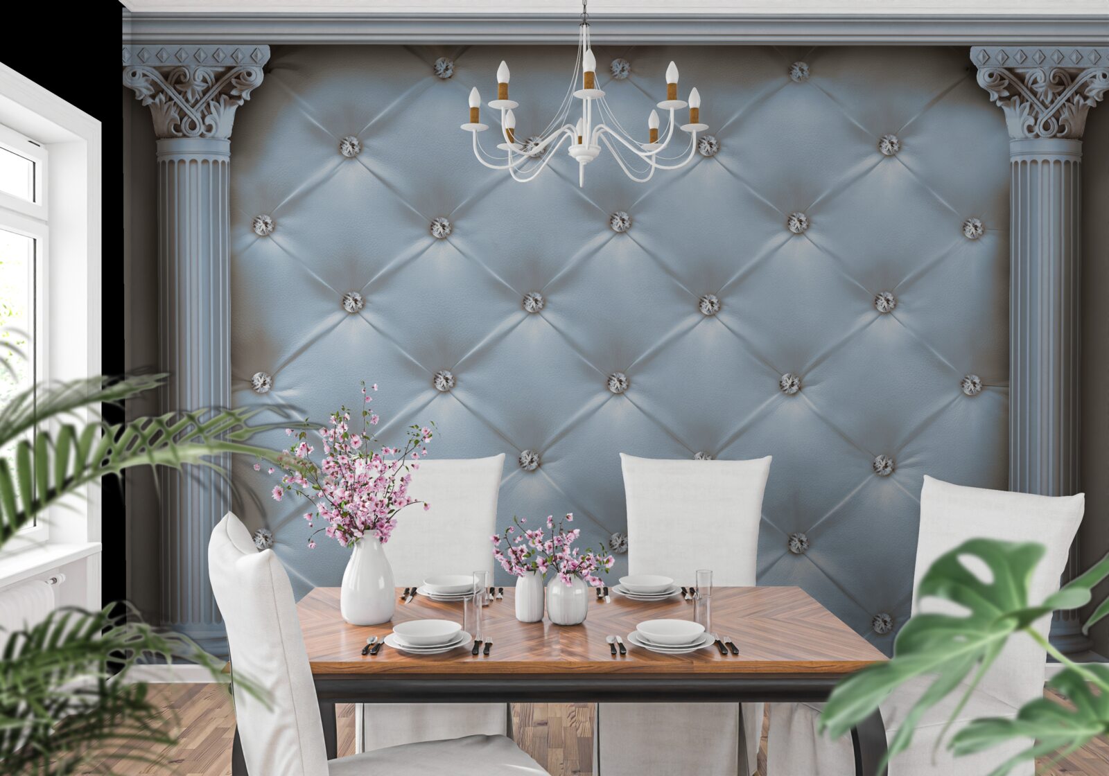 Фотошпалери Арка декорована синьою оббивною тканиною