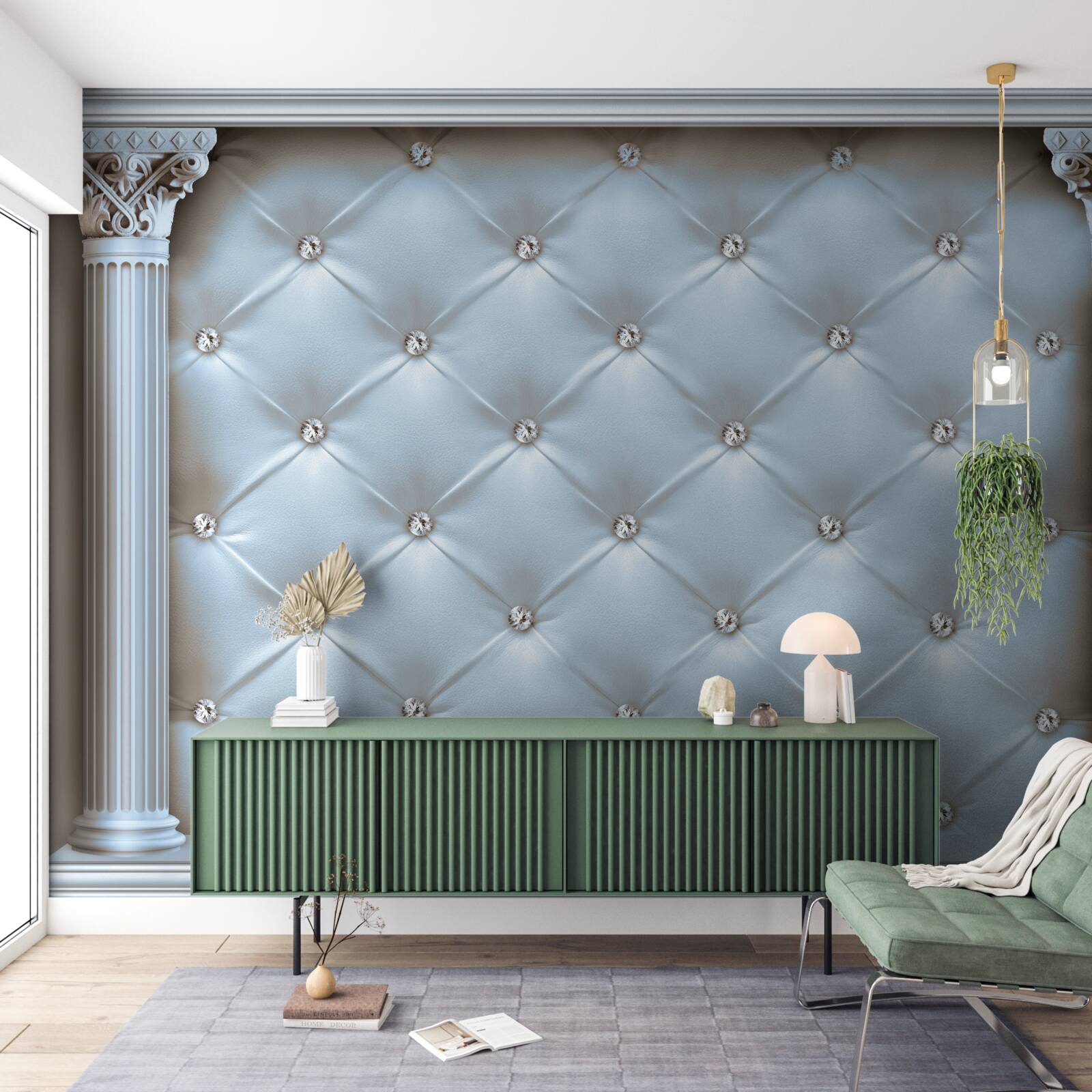 Фотошпалери Арка декорована синьою оббивною тканиною