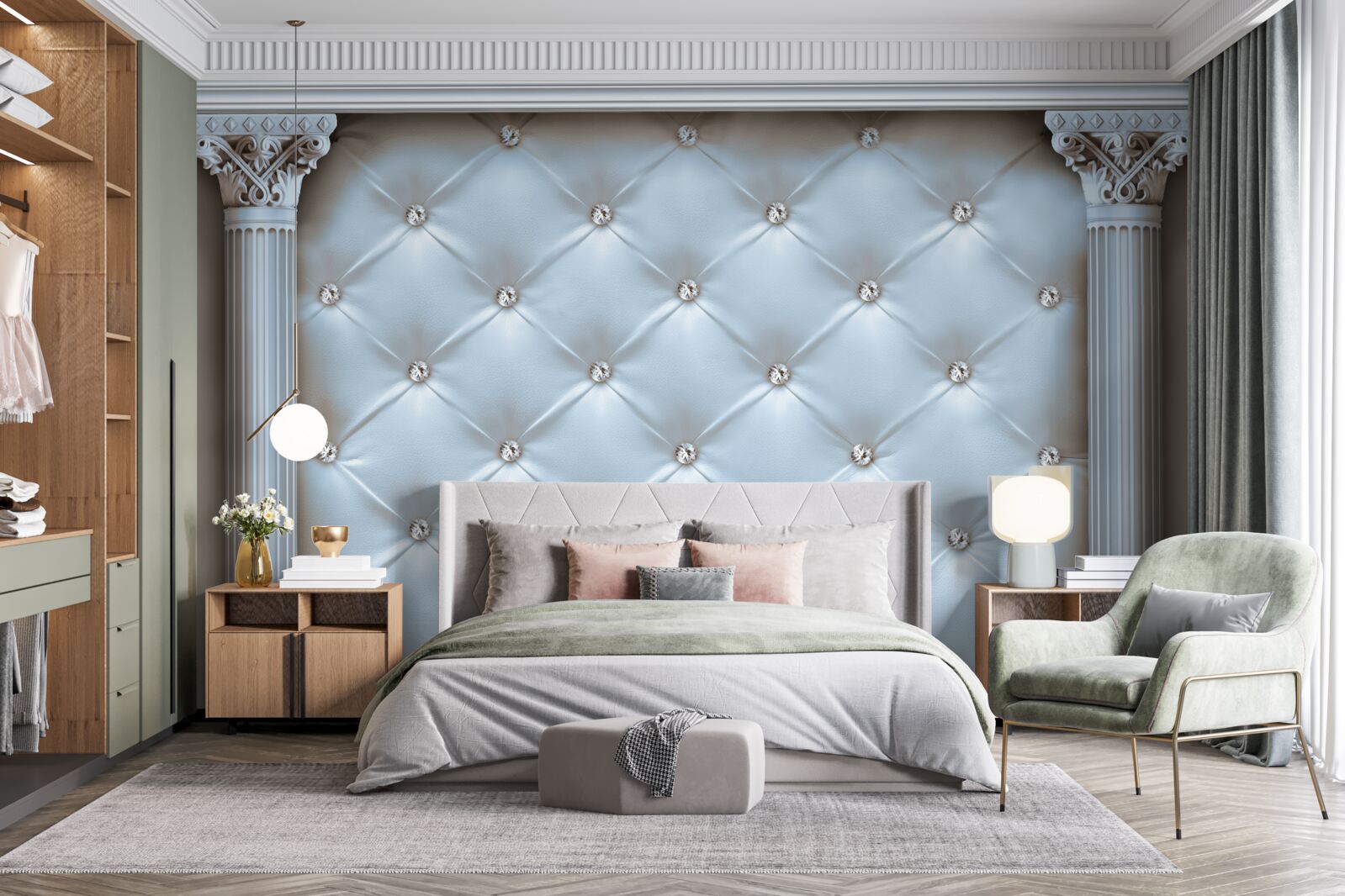 Фотошпалери Арка декорована синьою оббивною тканиною