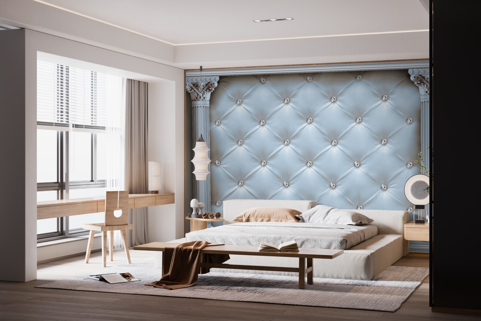 Фотошпалери Арка декорована синьою оббивною тканиною