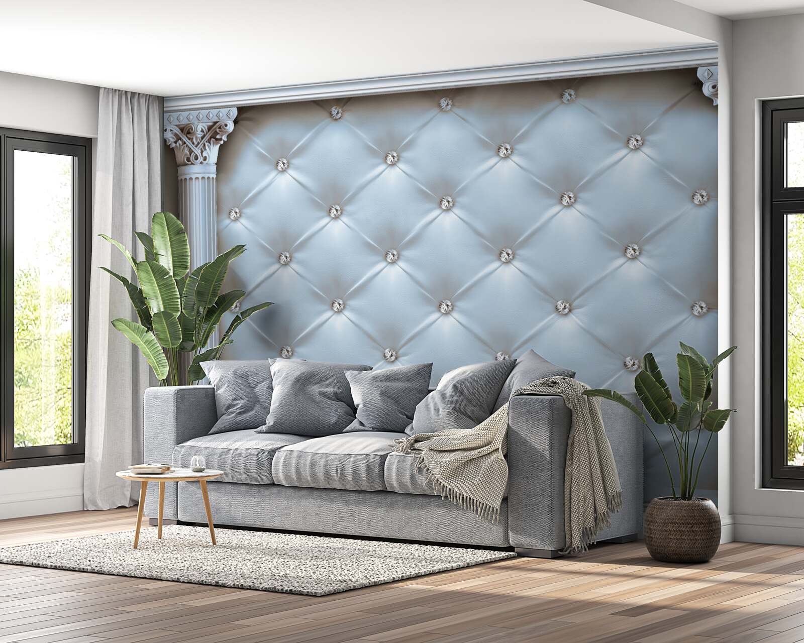 Фотошпалери Арка декорована синьою оббивною тканиною