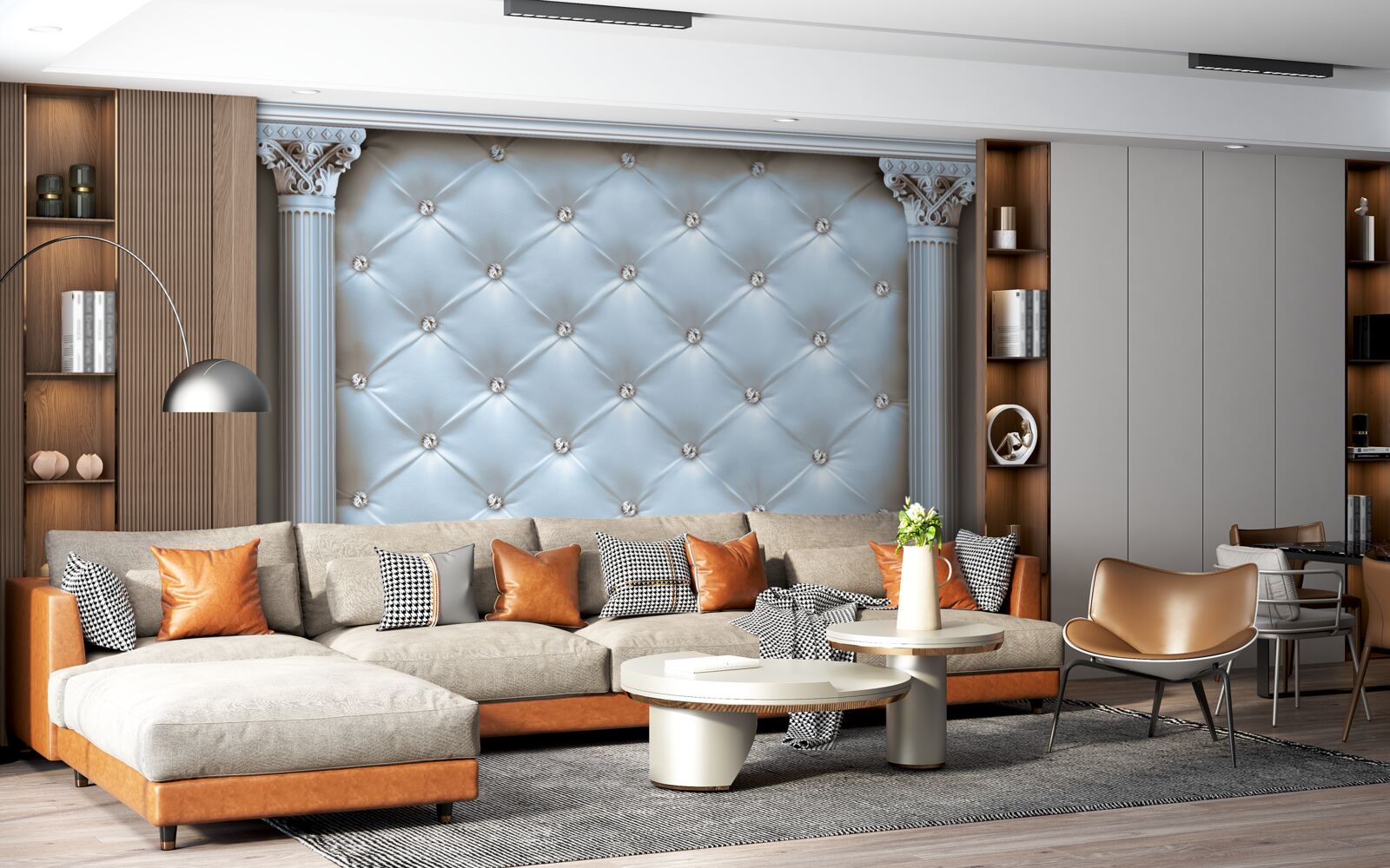 Фотошпалери Арка декорована синьою оббивною тканиною