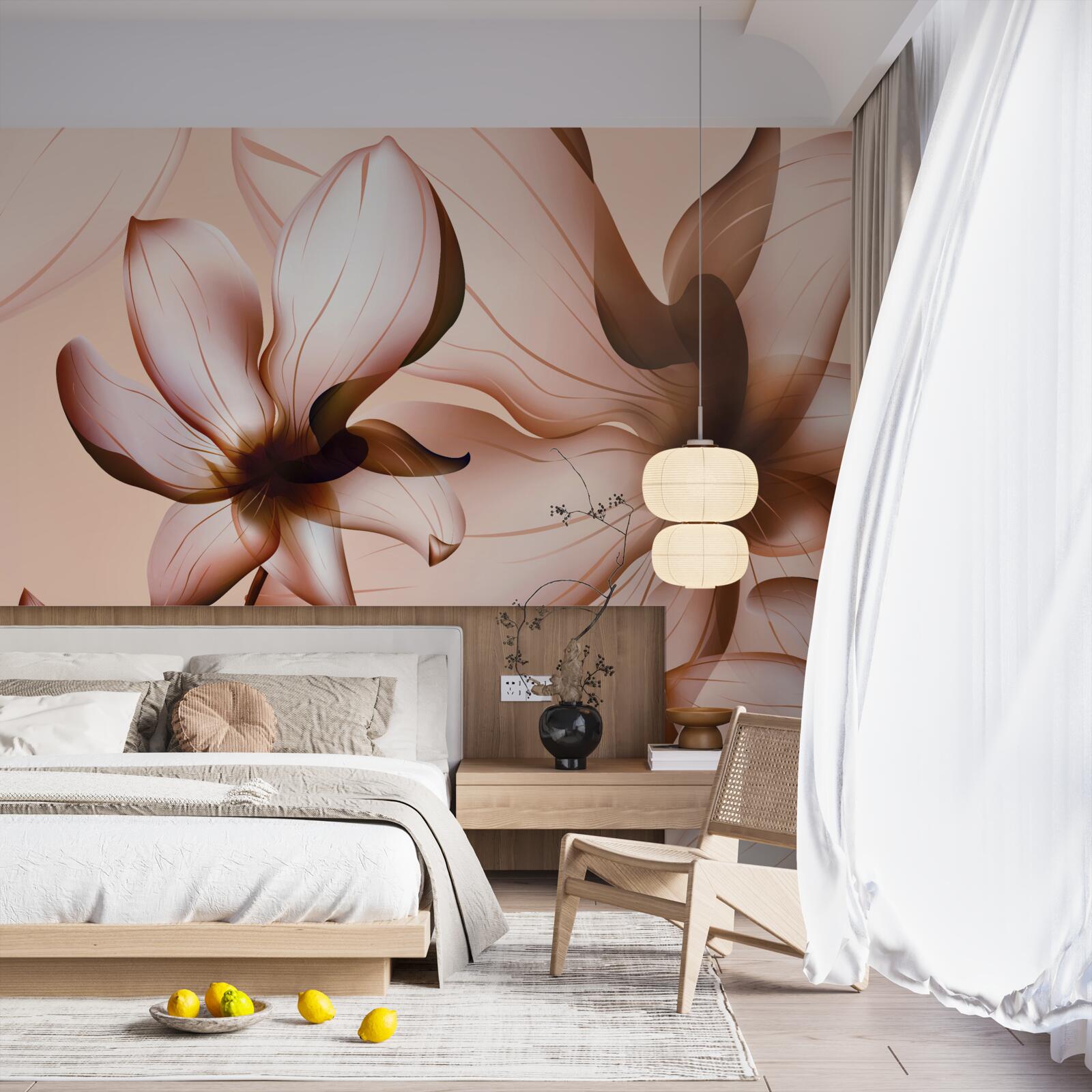 Фотошпалери рожевий фон з магноліями