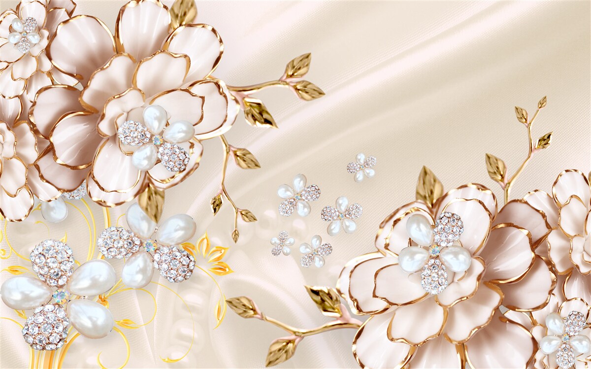 Фотошпалери квіти з золотою діамантовою парчею