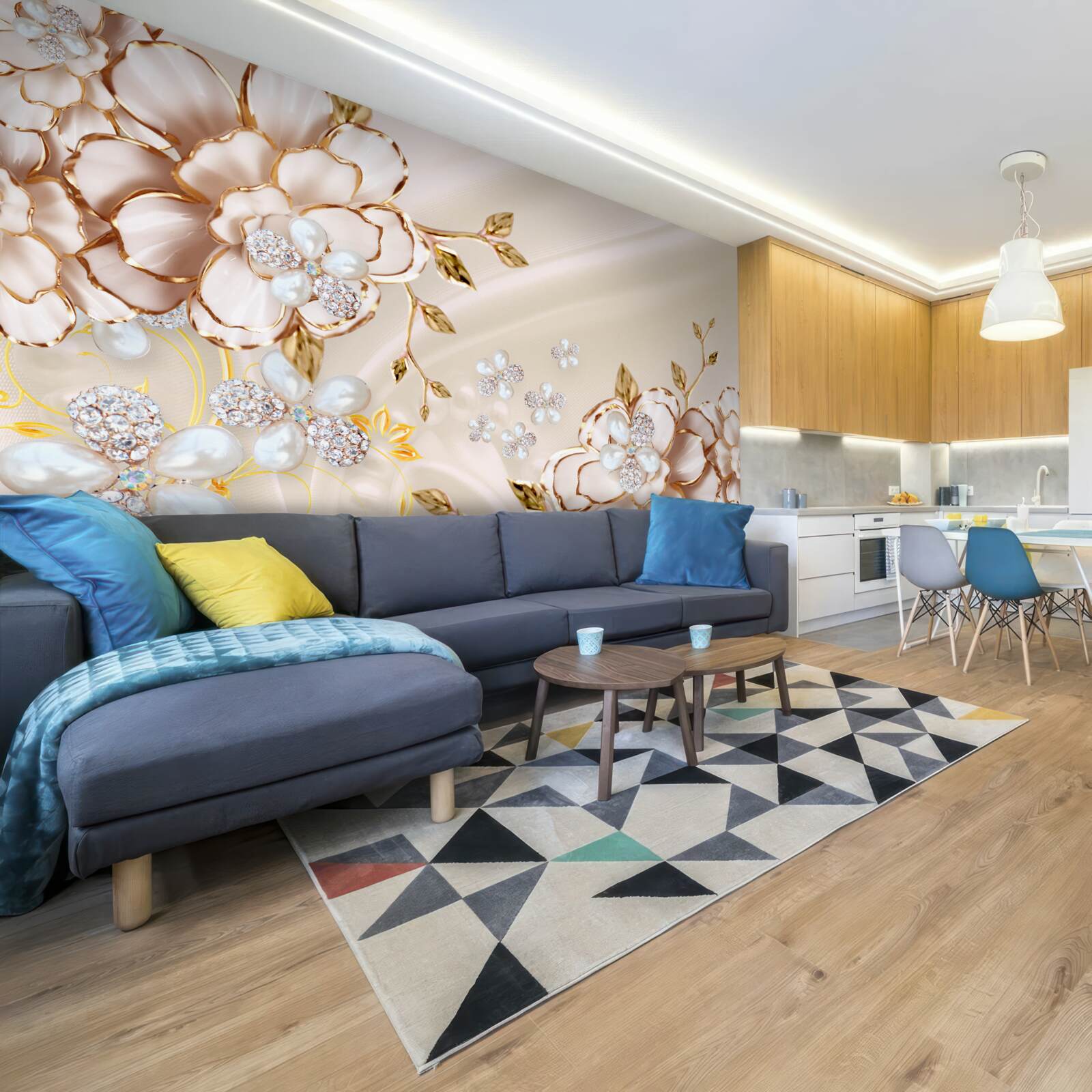 Фотошпалери квіти з золотою діамантовою парчею