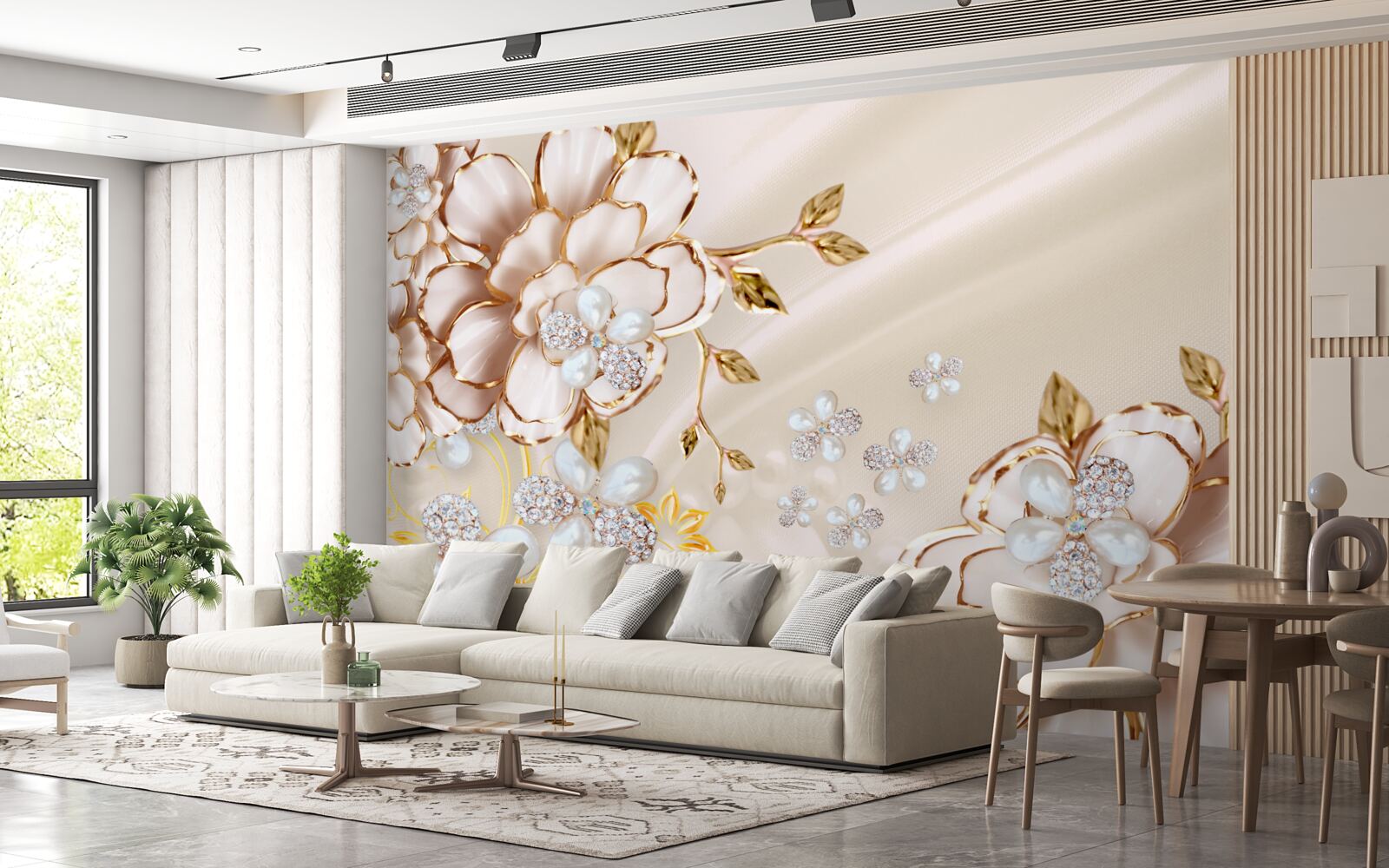 Фотошпалери квіти з золотою діамантовою парчею