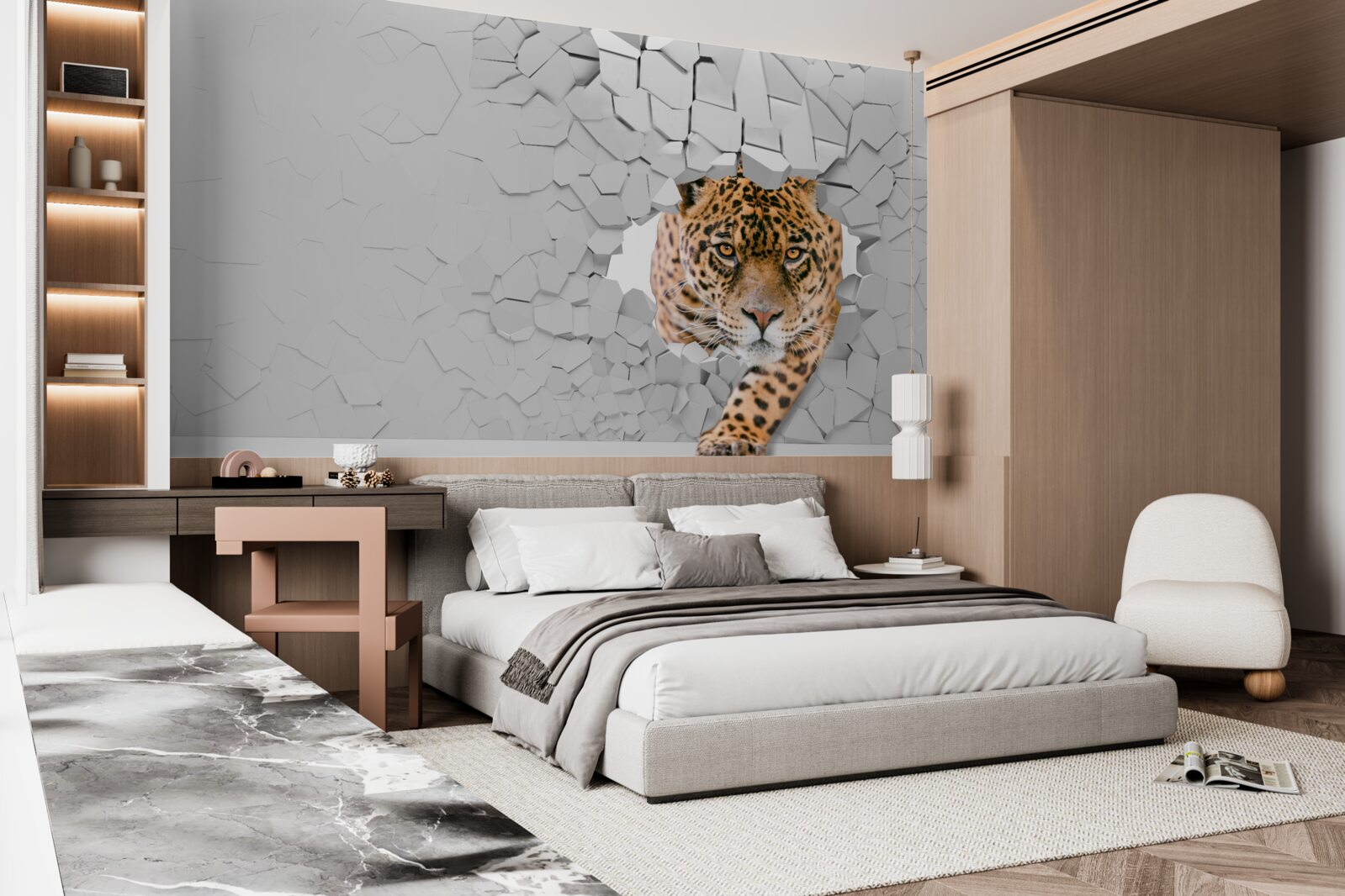 Фотошпалери леопард проривається крізь кам'яний бар'єр