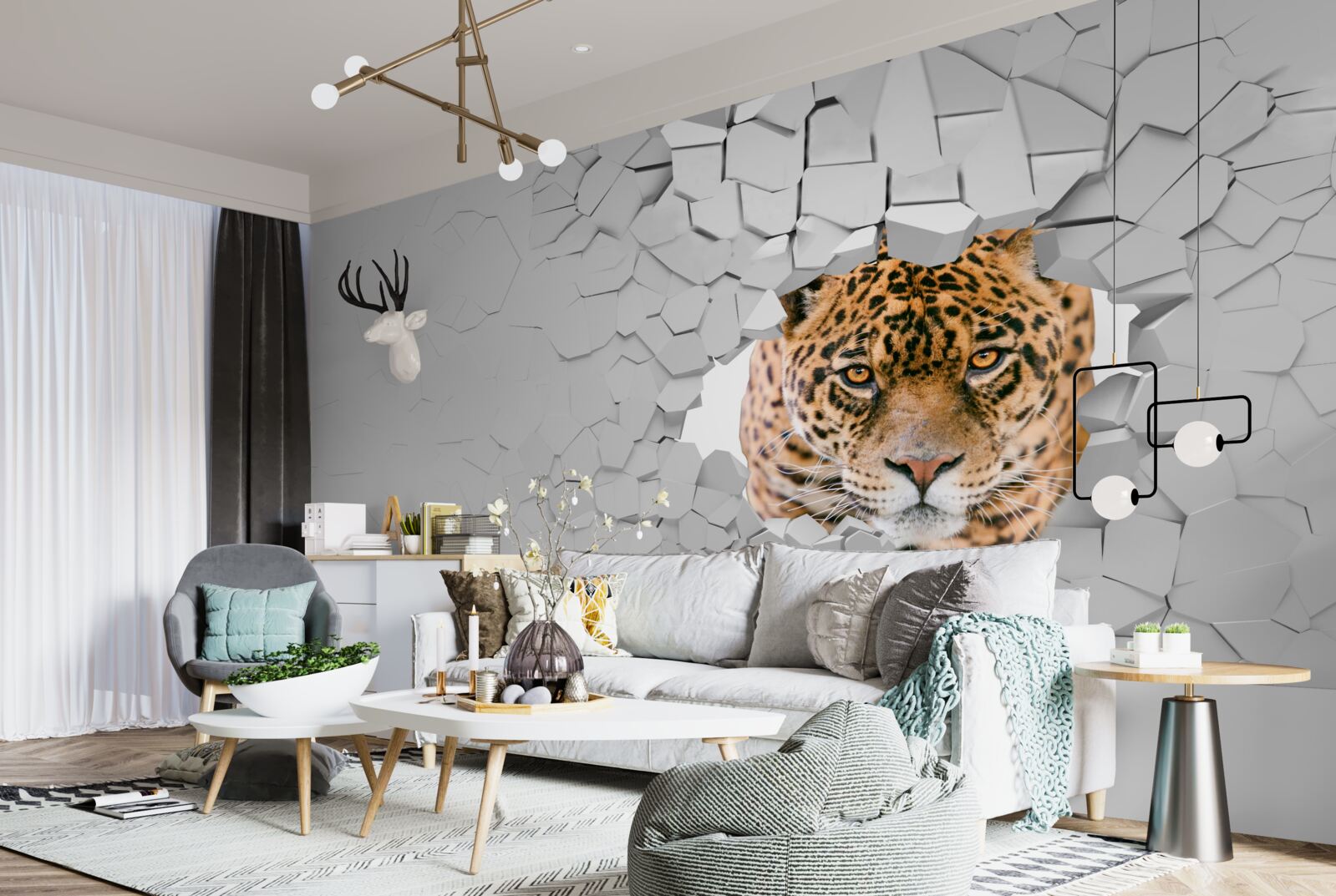 Фотошпалери леопард проривається крізь кам'яний бар'єр