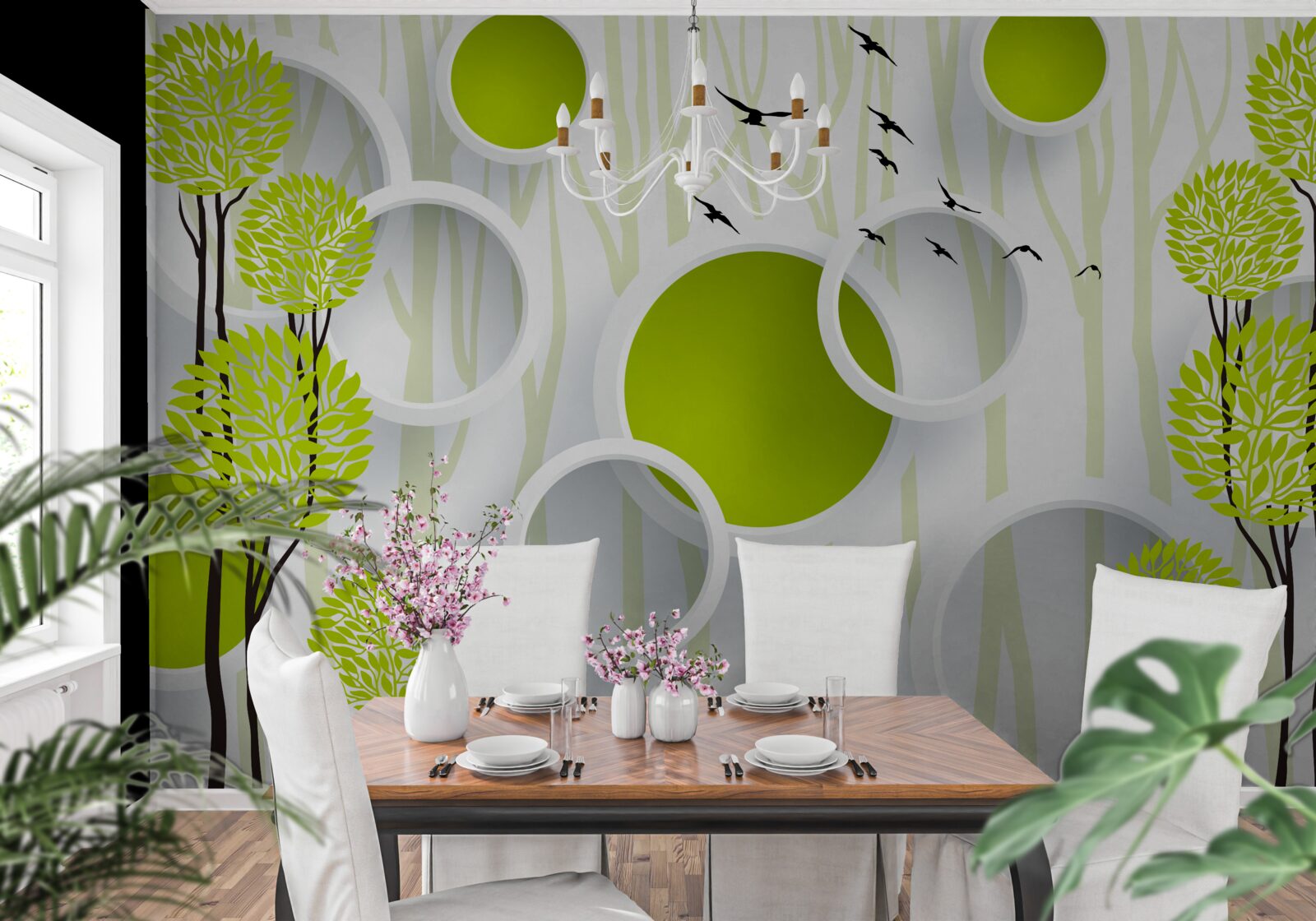 Фотошпалери птахи зустрічають весну зеленим вбранням