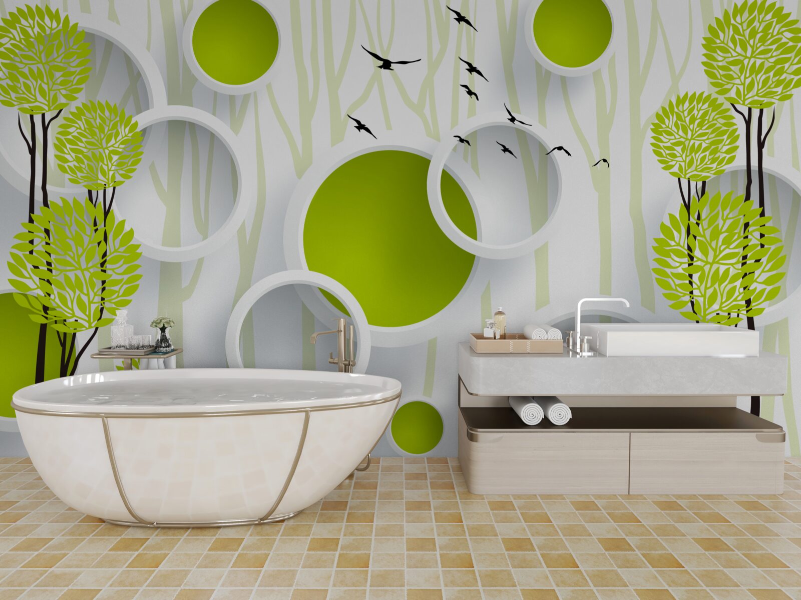 Фотошпалери птахи зустрічають весну зеленим вбранням