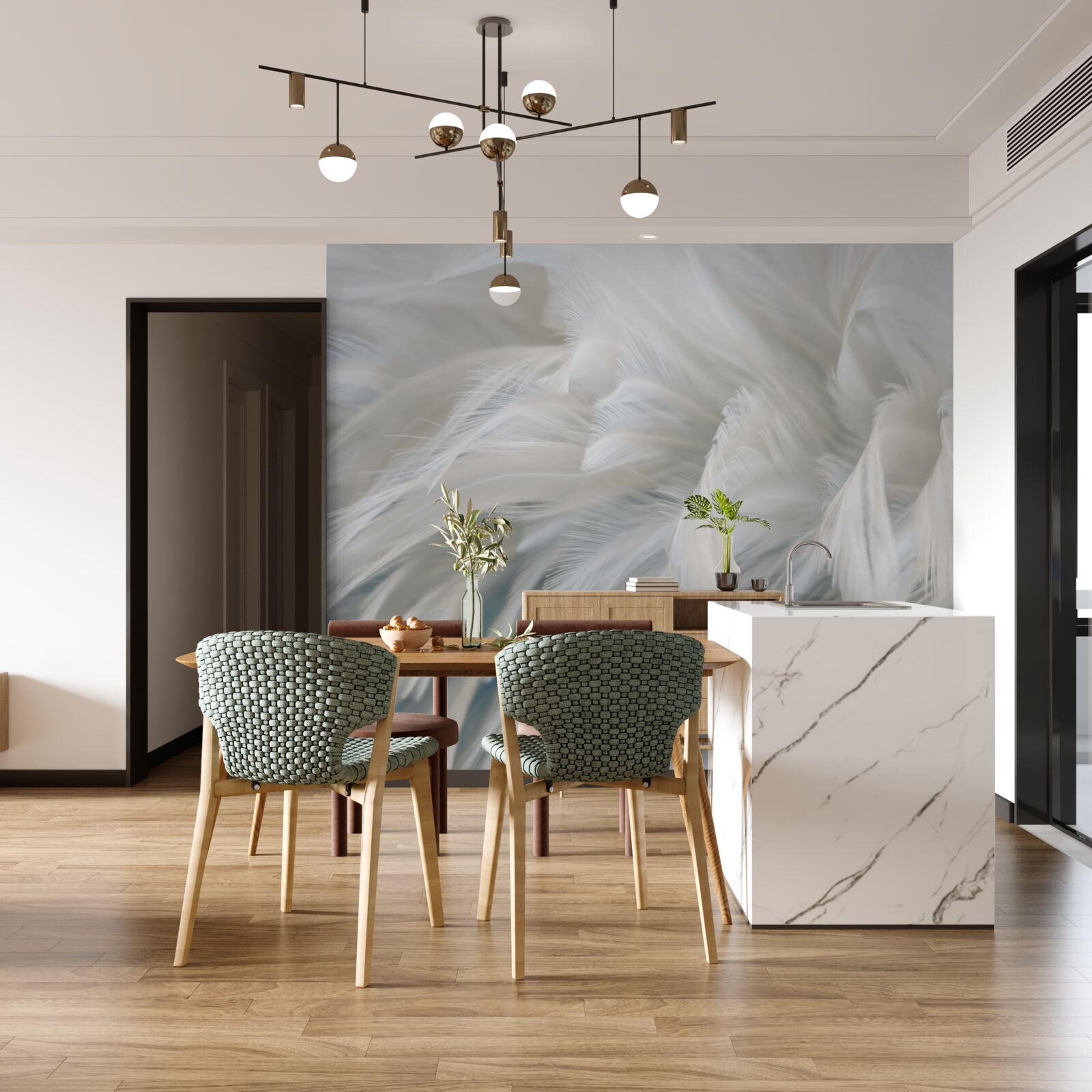 Фотошпалери м'який букет з білосніжного пір'я