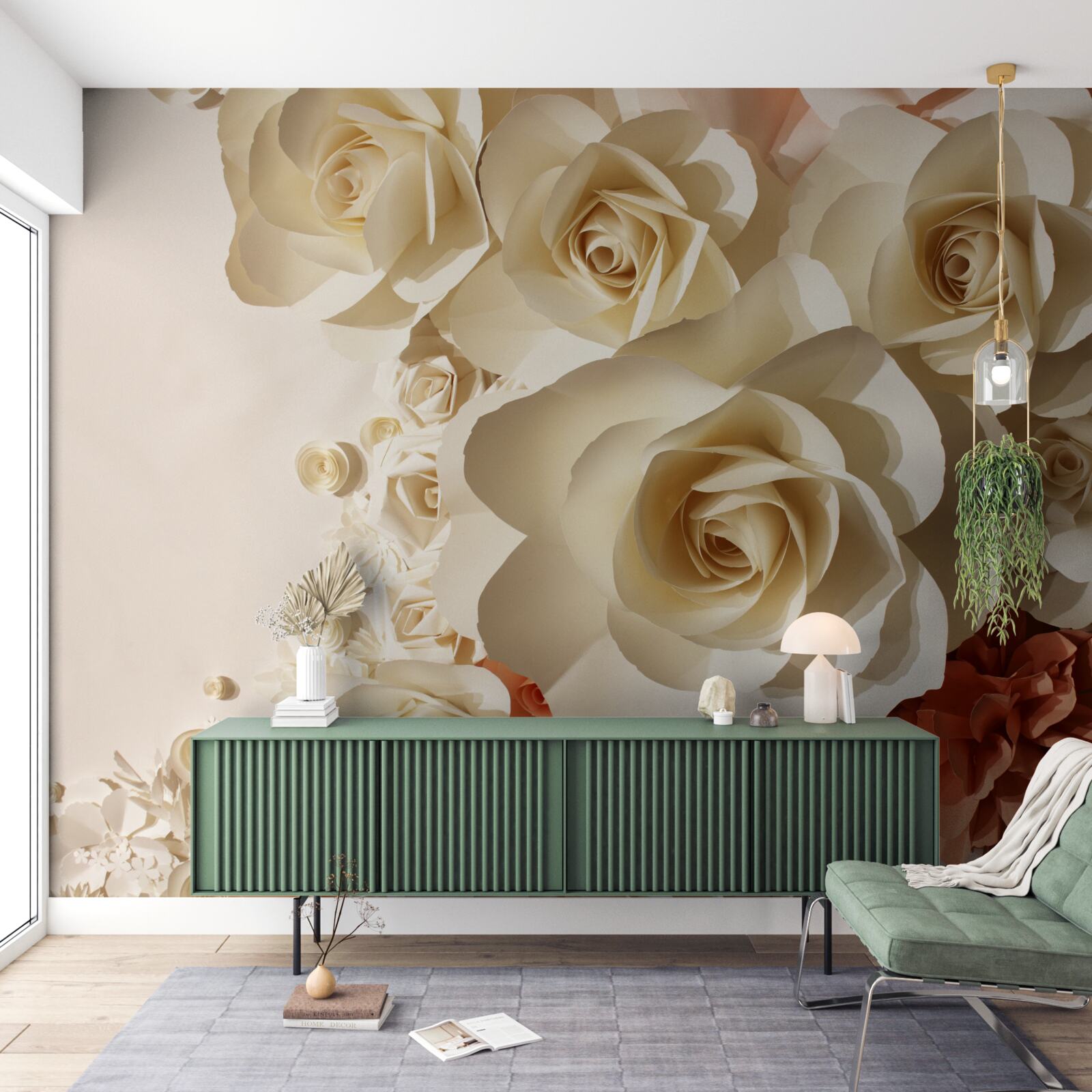 Фотошпалери величезні білі троянди