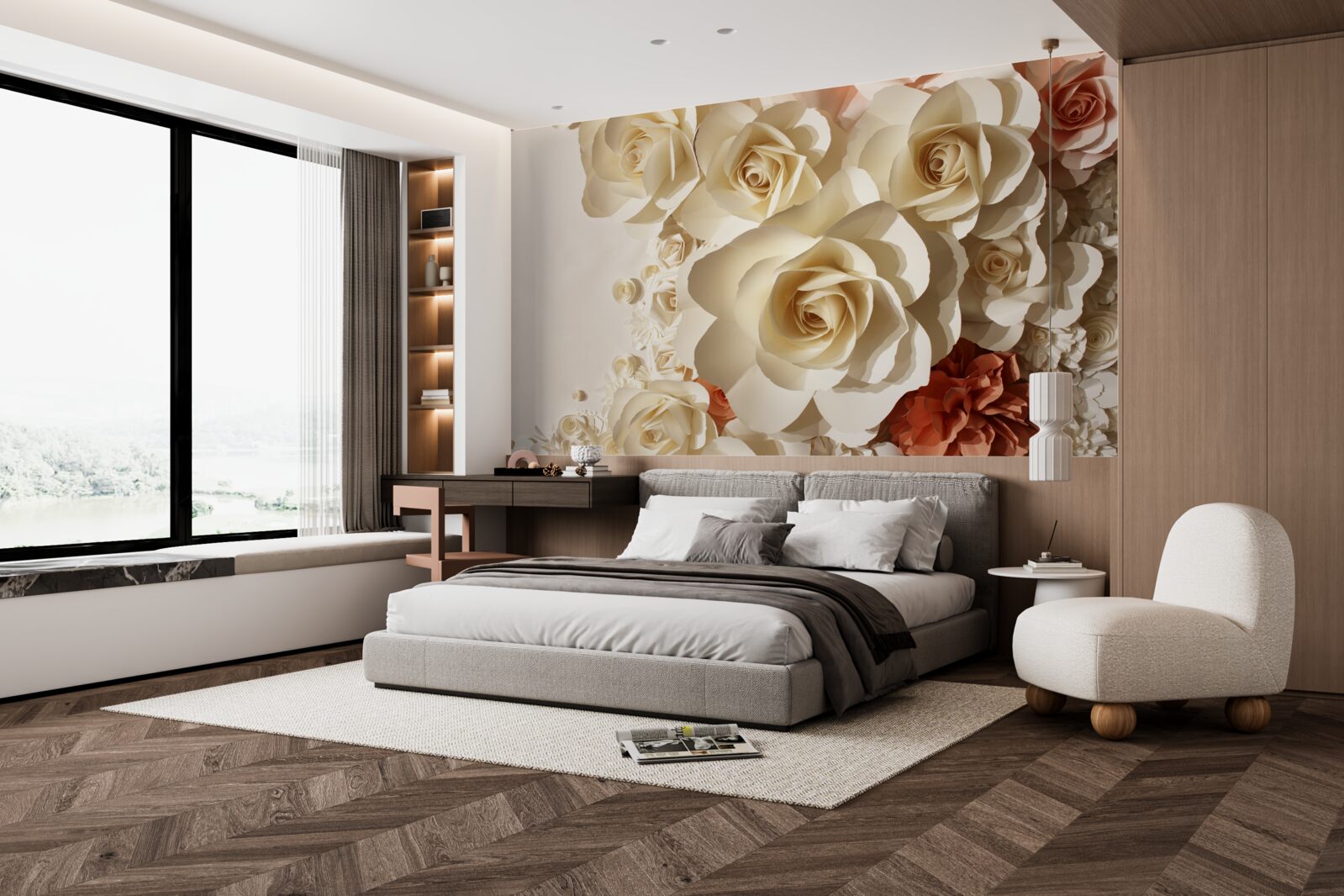 Фотошпалери величезні білі троянди