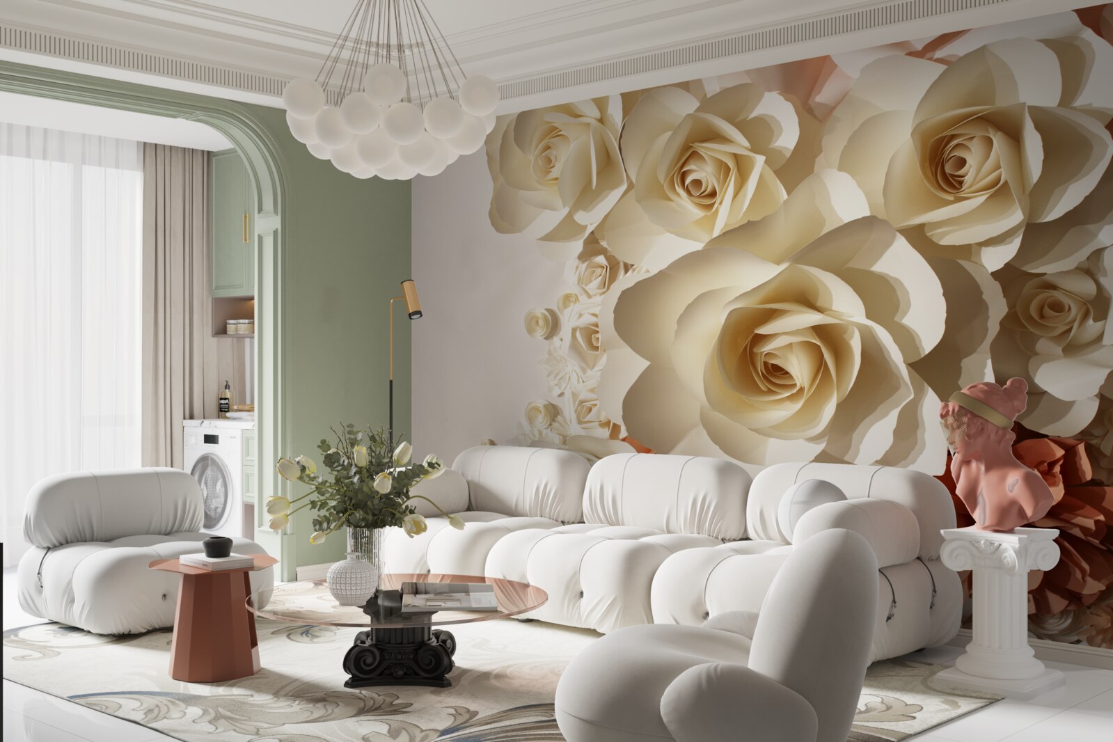 Фотошпалери величезні білі троянди