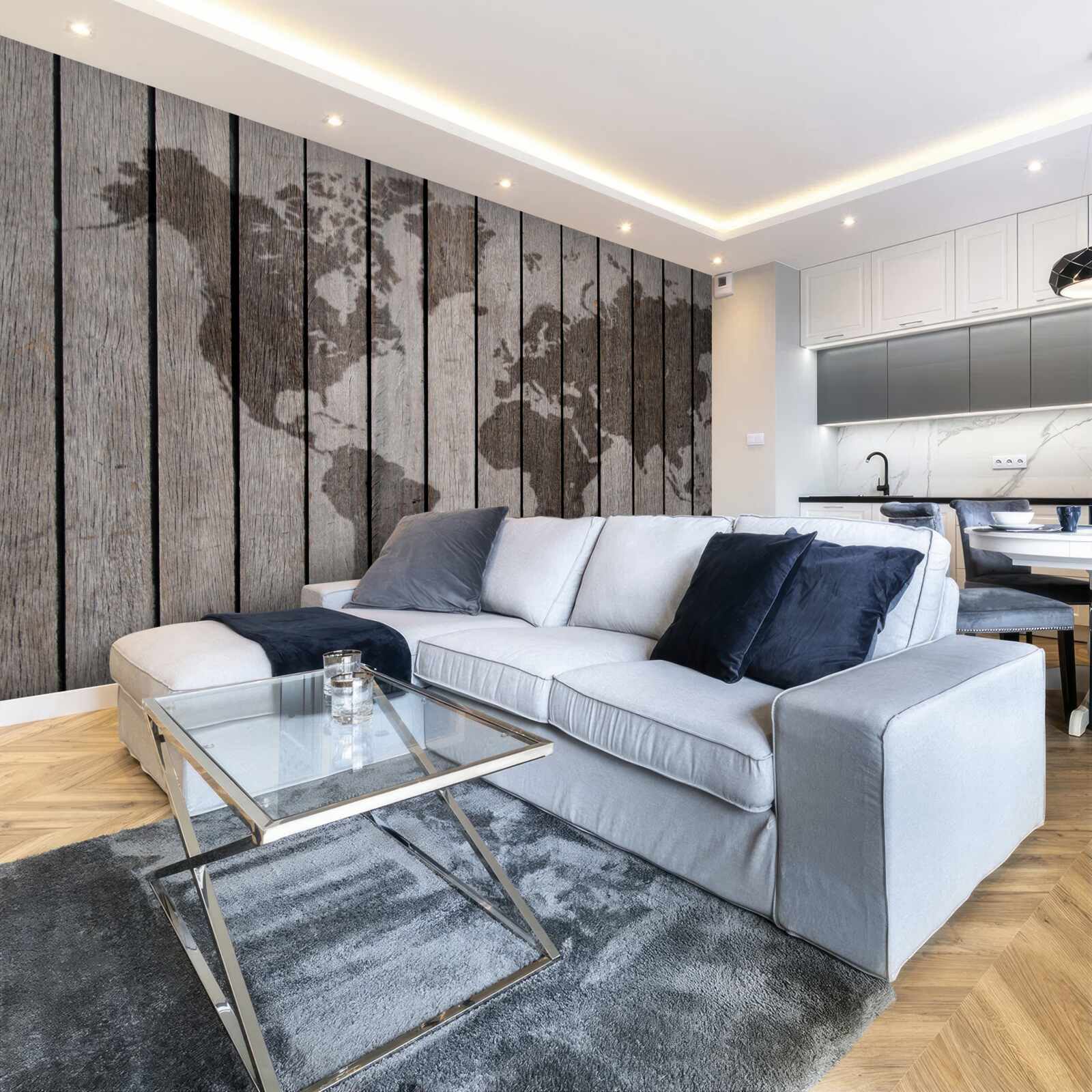 Фотошпалери карта світу на дерев'яних дошках