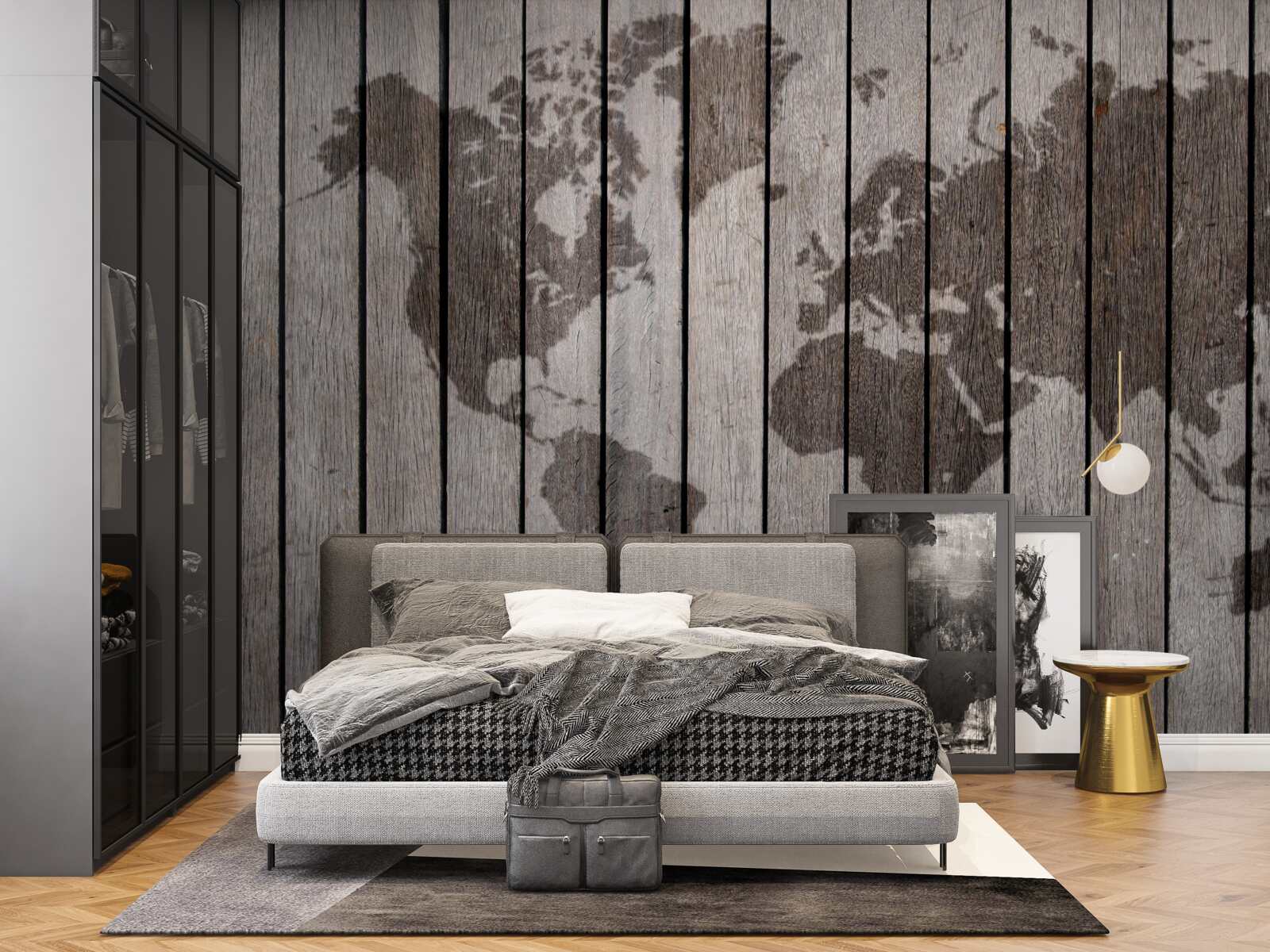 Фотошпалери карта світу на дерев'яних дошках