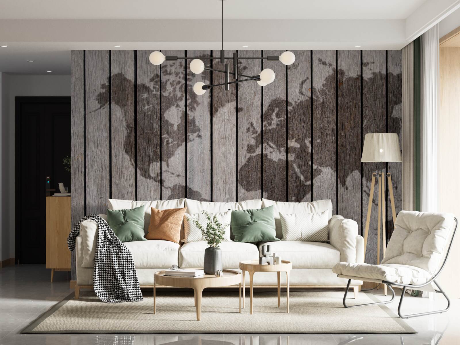 Фотошпалери карта світу на дерев'яних дошках