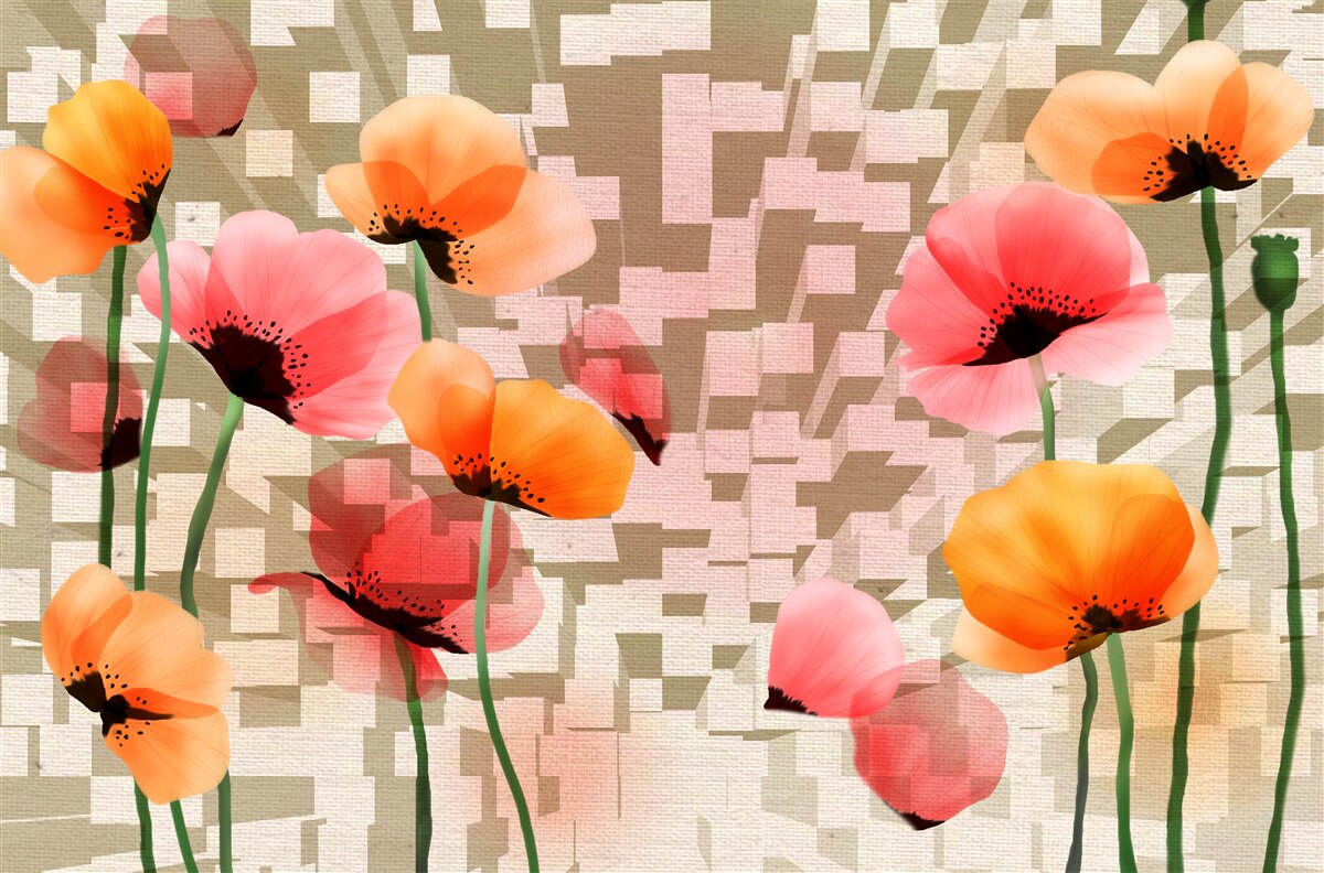 Фотошпалери набір рожевих і персикових маків