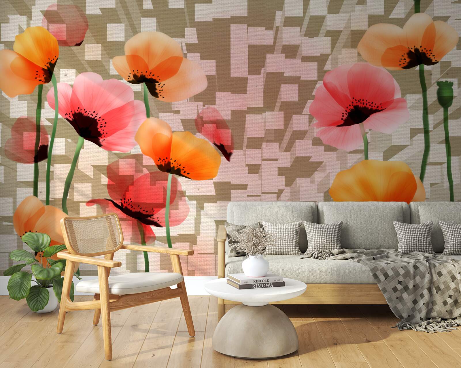 Фотошпалери набір рожевих і персикових маків