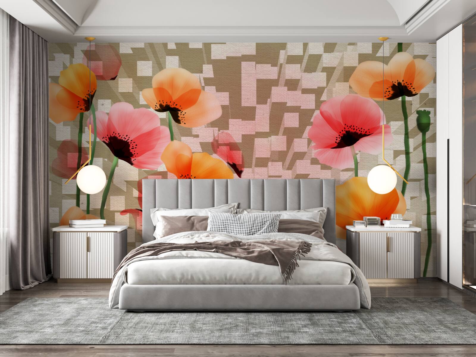 Фотошпалери набір рожевих і персикових маків