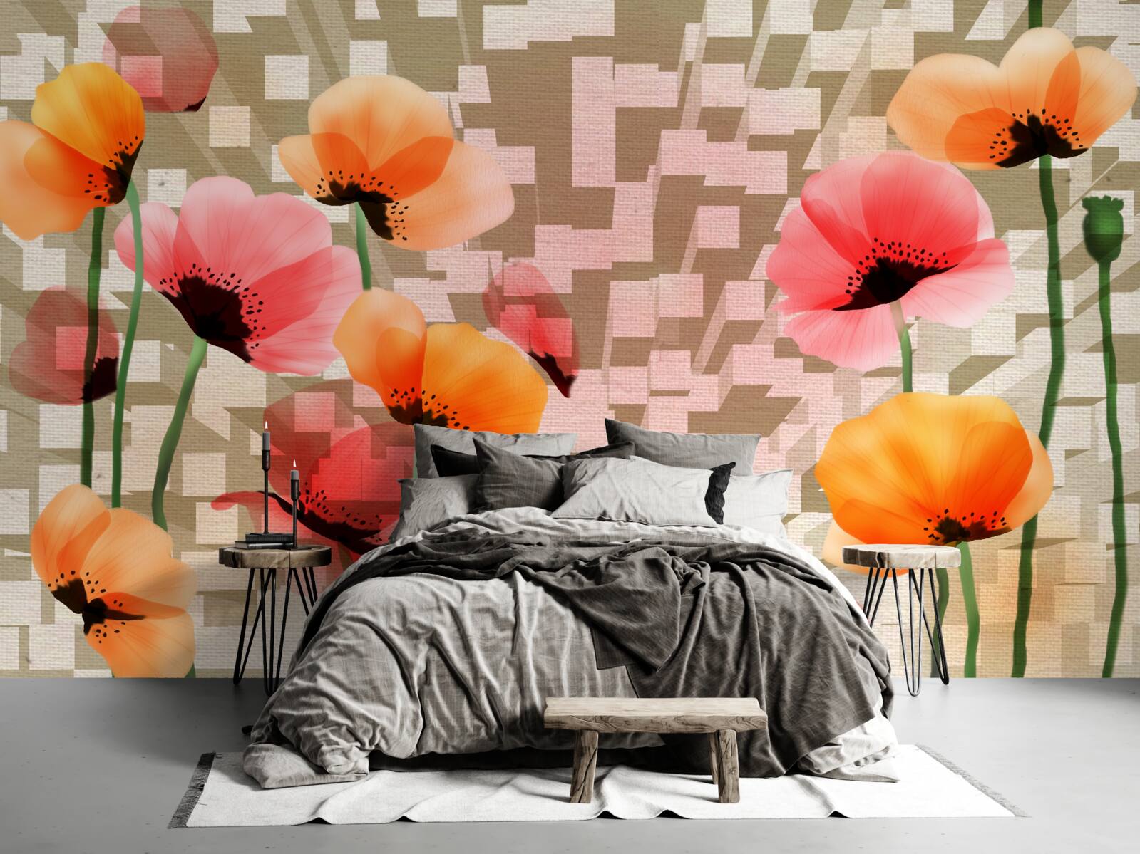 Фотошпалери набір рожевих і персикових маків