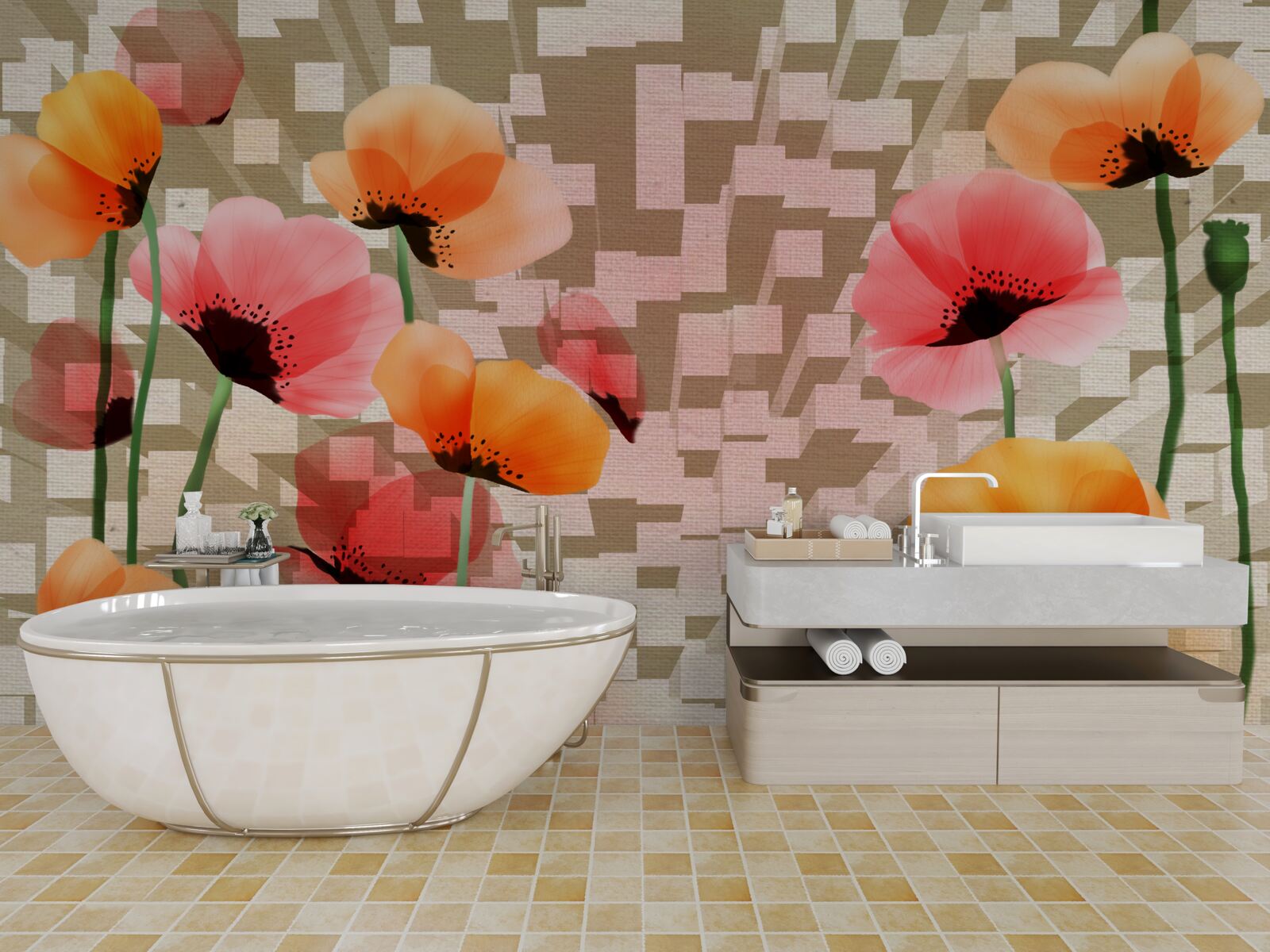 Фотошпалери набір рожевих і персикових маків