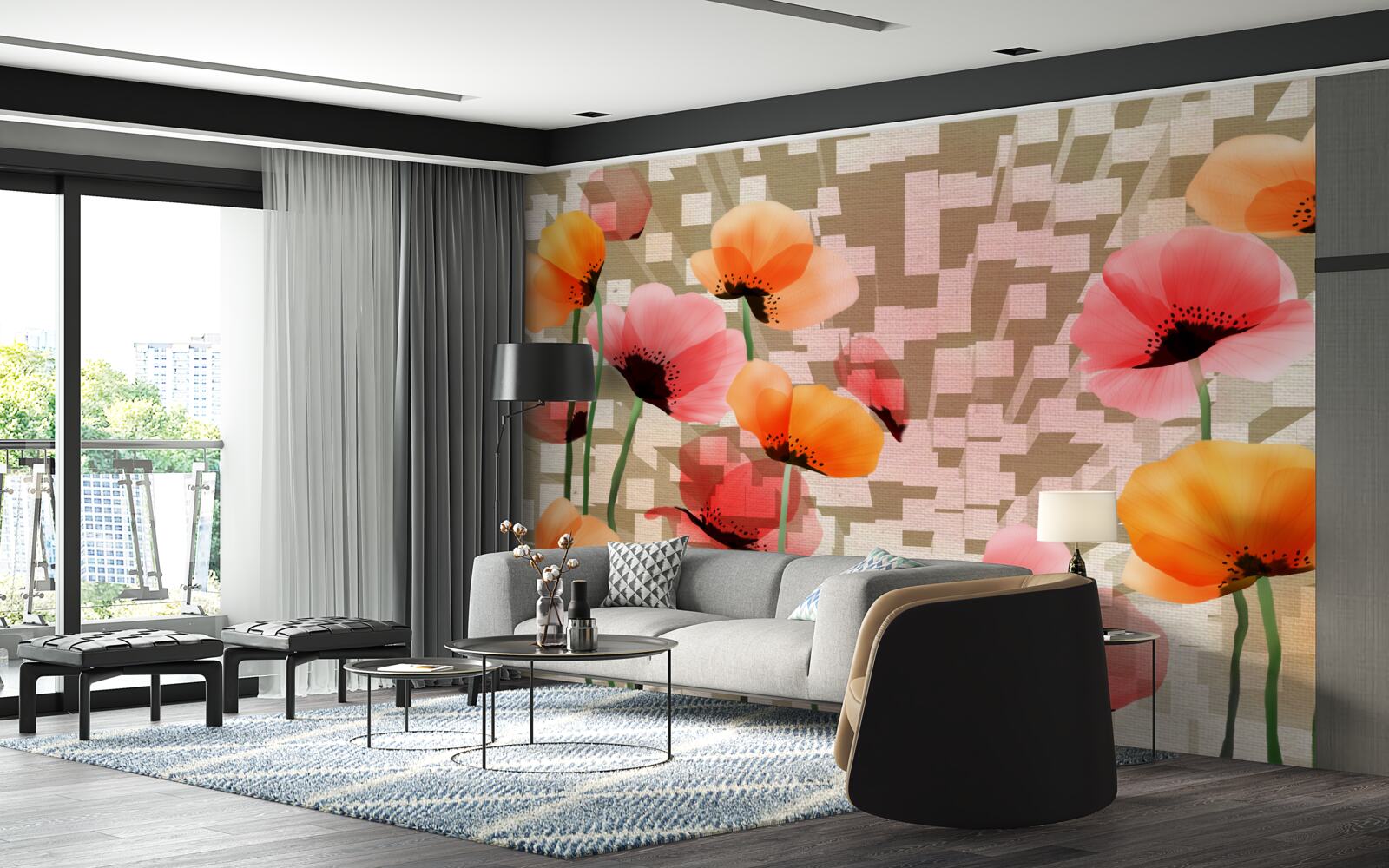 Фотошпалери набір рожевих і персикових маків