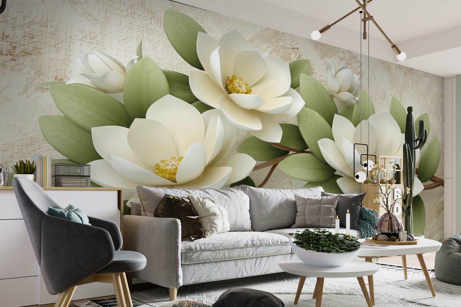 Фотошпалери три великі білосніжні лотоси