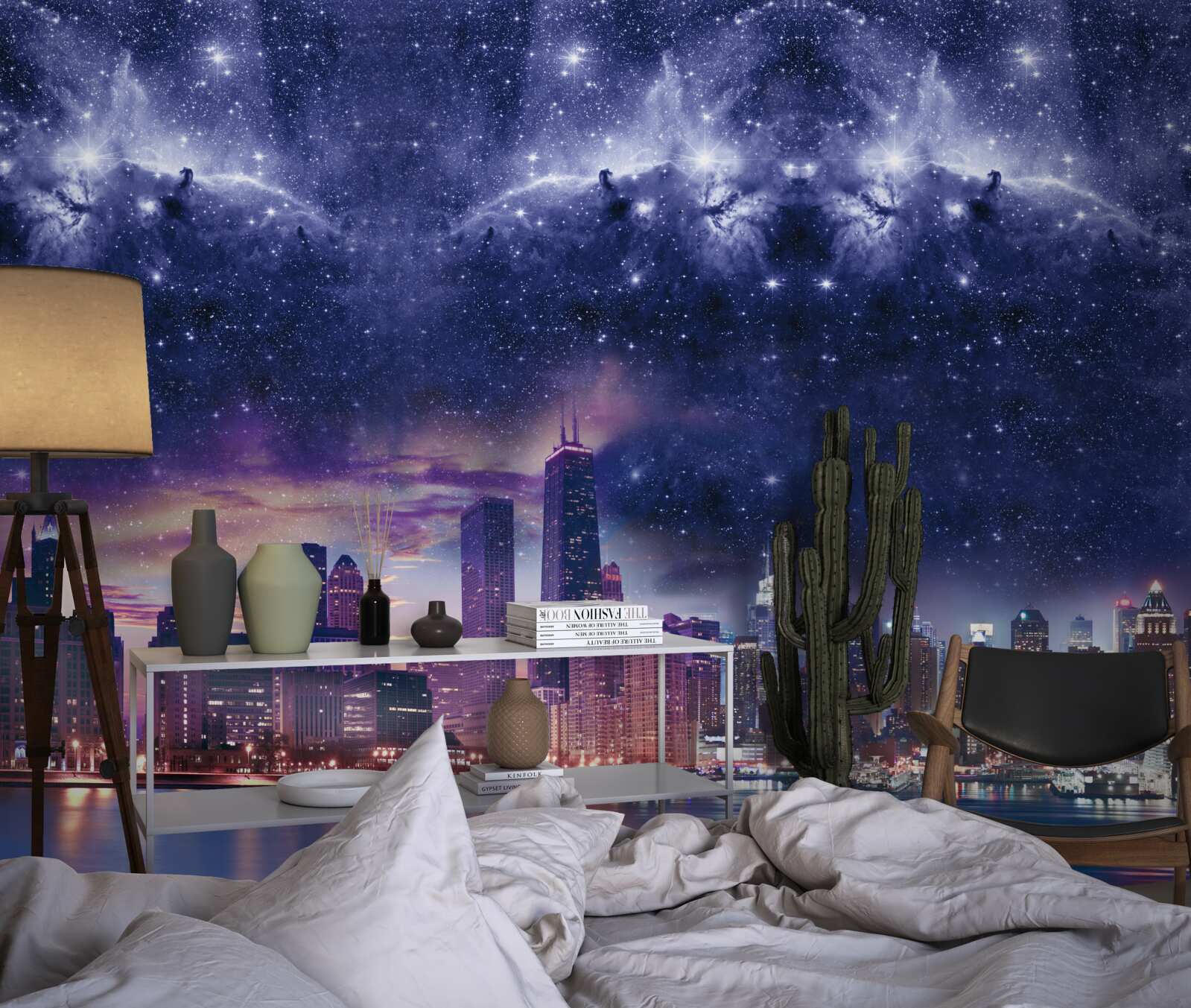 Фотошпалери магічне астральне полотно над мегаполісом