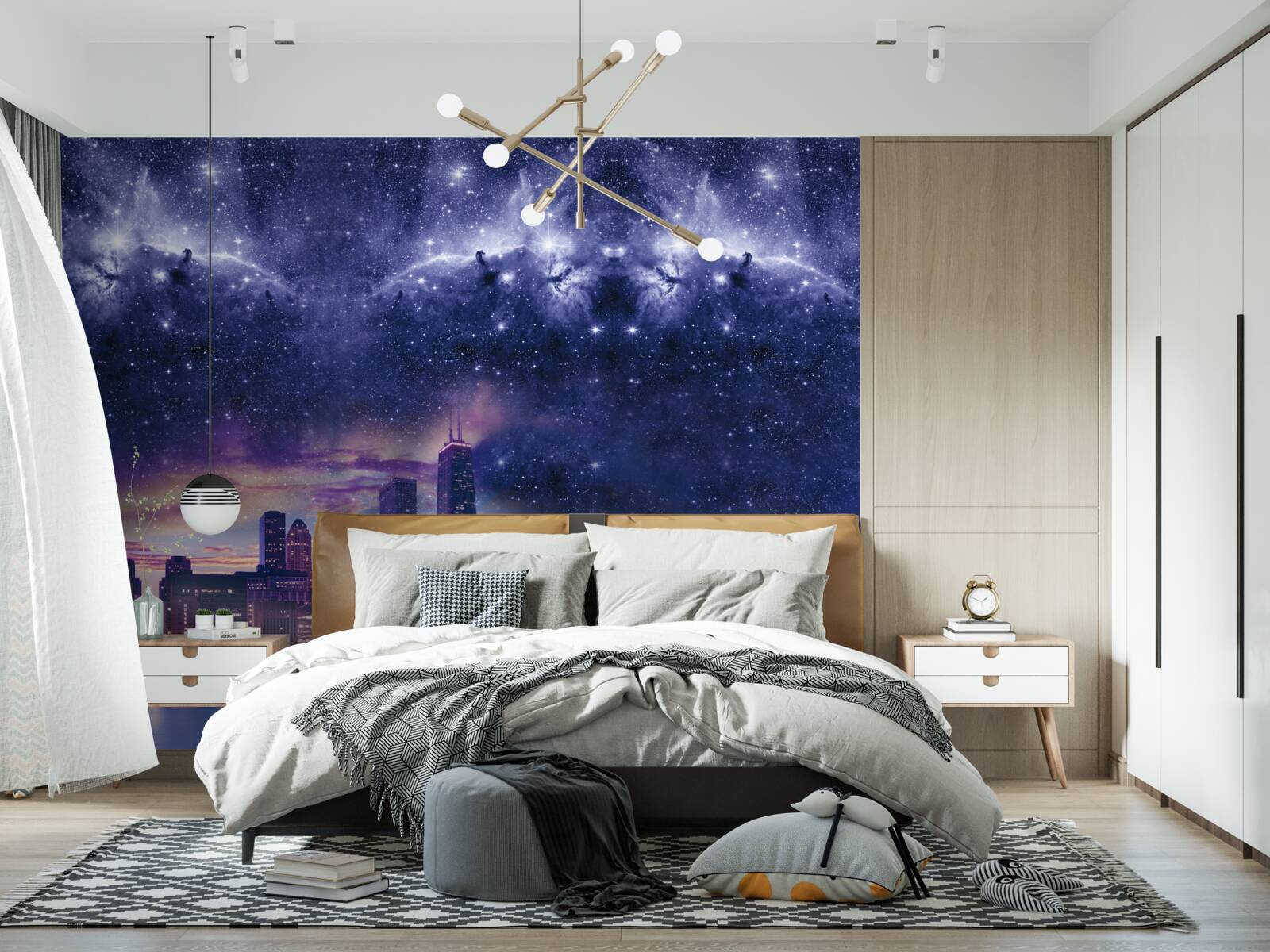 Фотошпалери магічне астральне полотно над мегаполісом