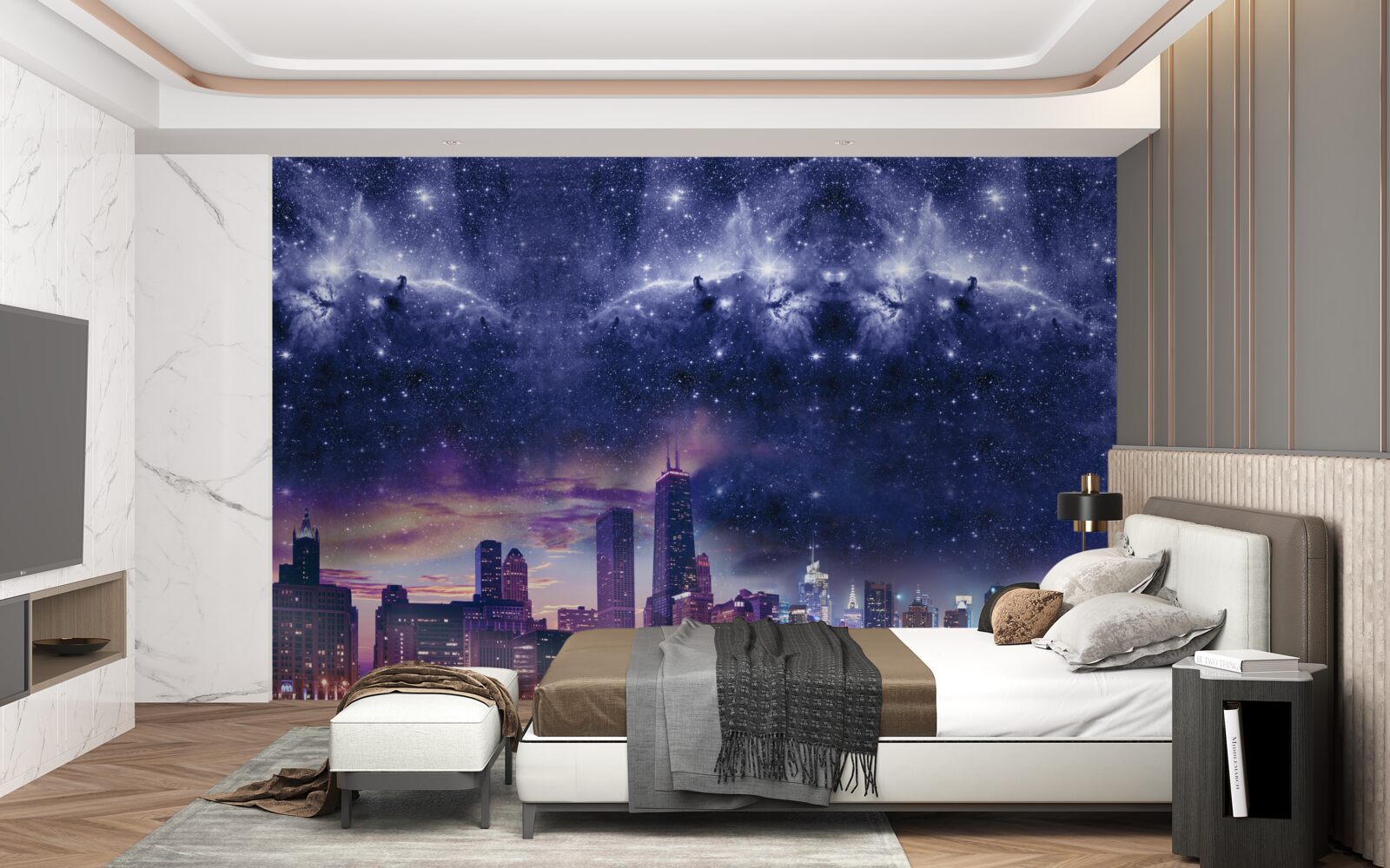 Фотошпалери магічне астральне полотно над мегаполісом