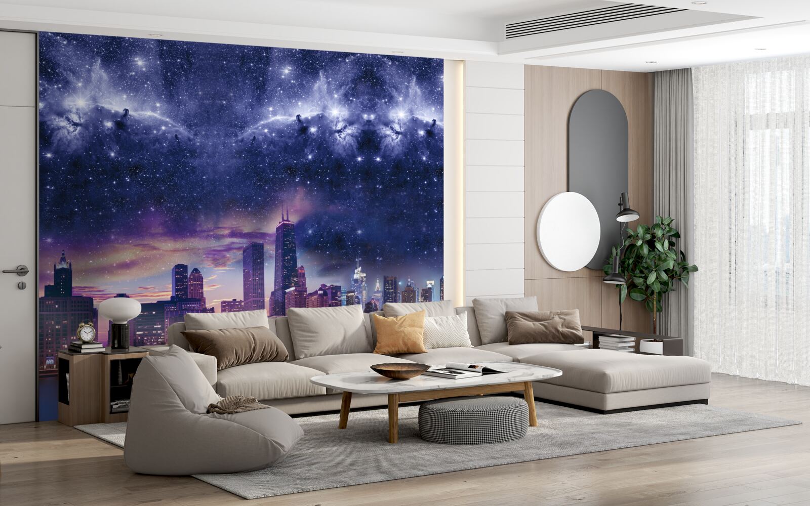 Фотошпалери магічне астральне полотно над мегаполісом