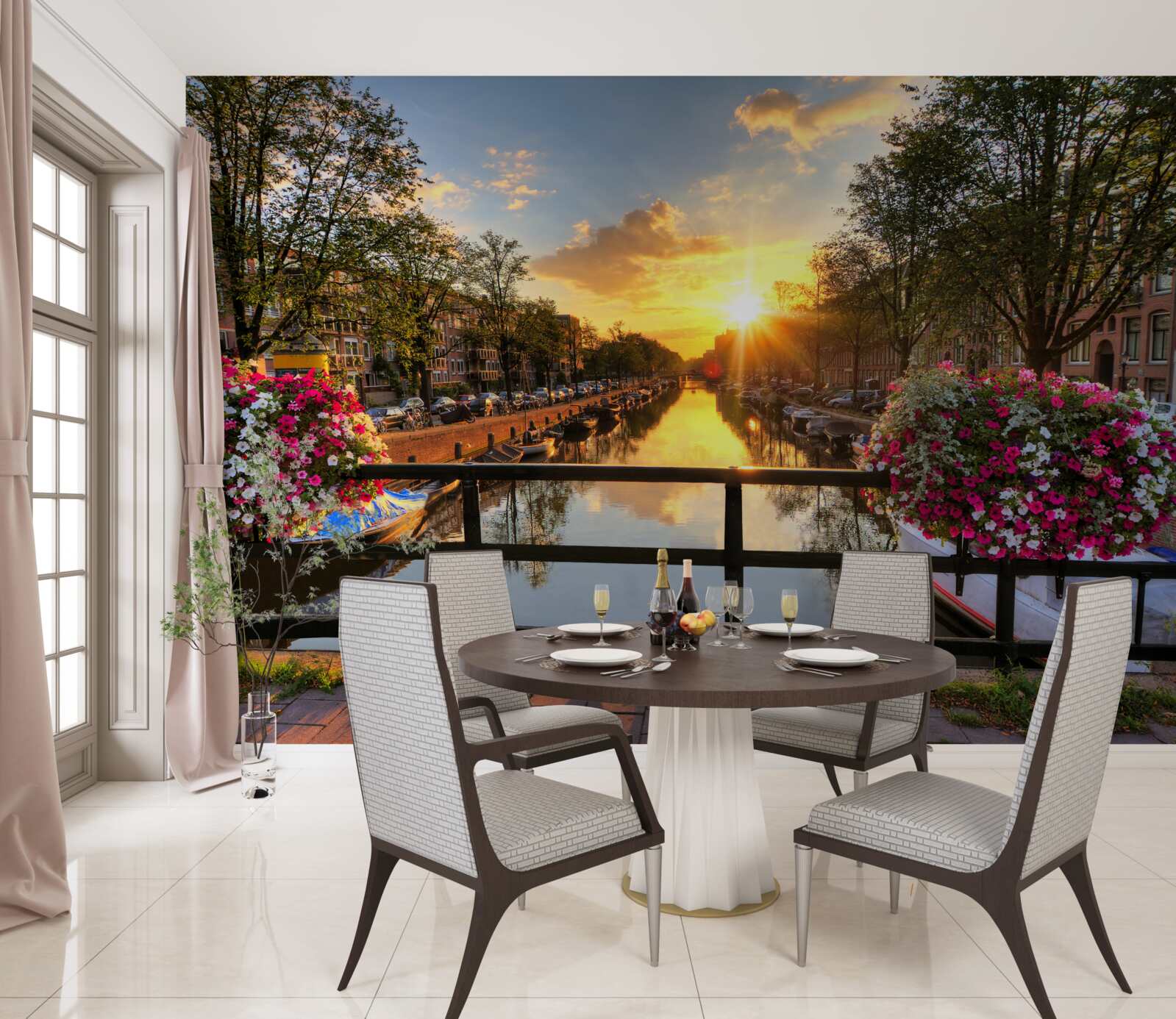 Фотошпалери спостереження за заходом сонця з мосту в амстердамі