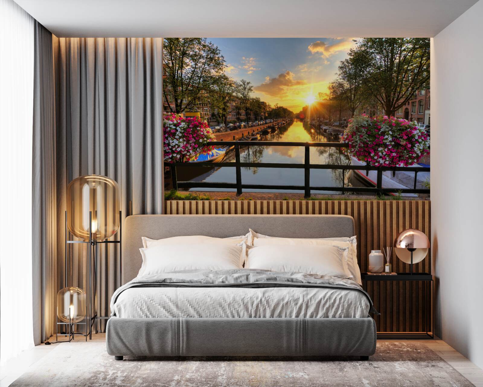 Фотошпалери спостереження за заходом сонця з мосту в амстердамі