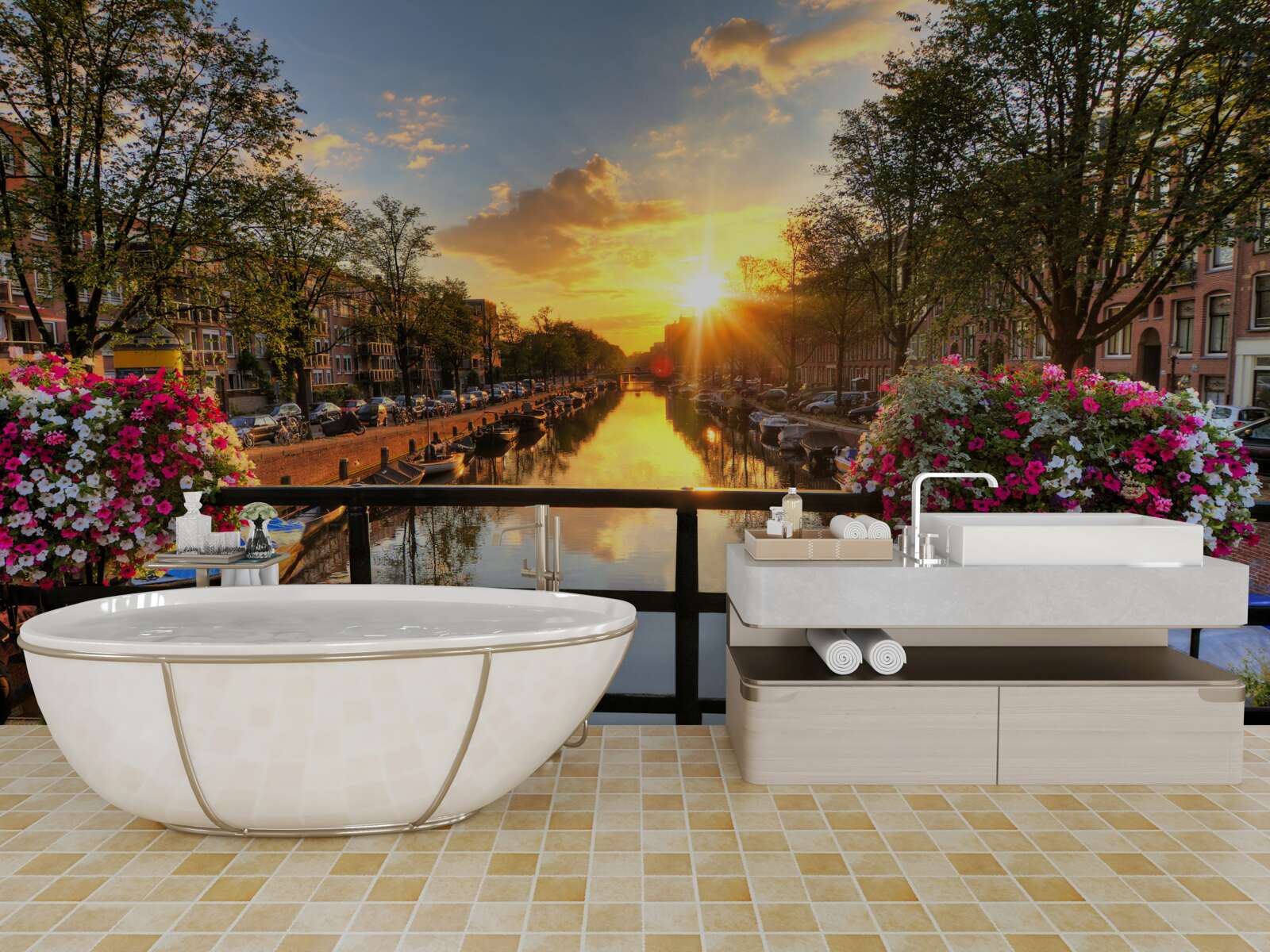 Фотошпалери спостереження за заходом сонця з мосту в амстердамі