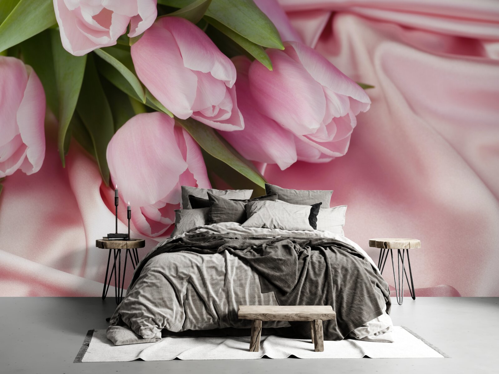 Фотошпалери рожеві тюльпани на шовковому тлі