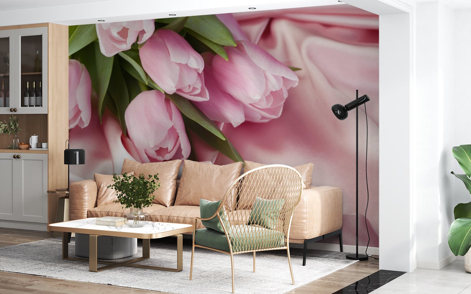 Фотошпалери рожеві тюльпани на шовковому тлі