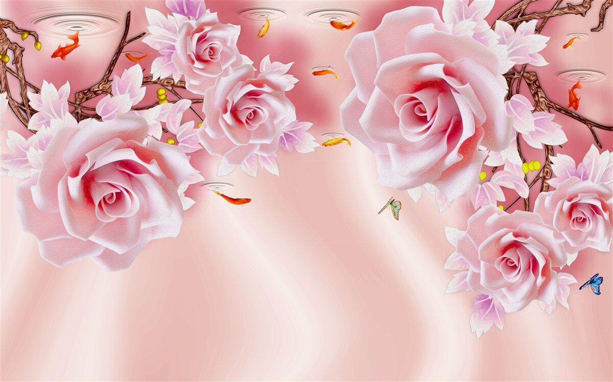 Фотошпалери на гілках розпускаються бутони ніжних троянд