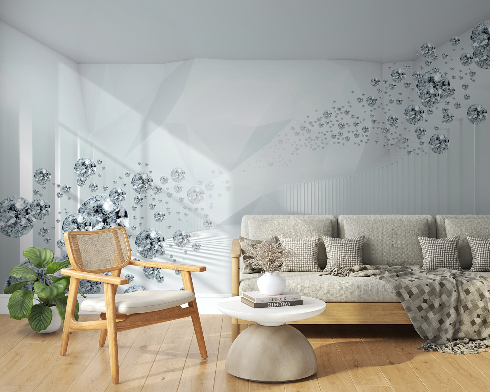 Фотошпалери нерівна поверхня та кульки в абстракції