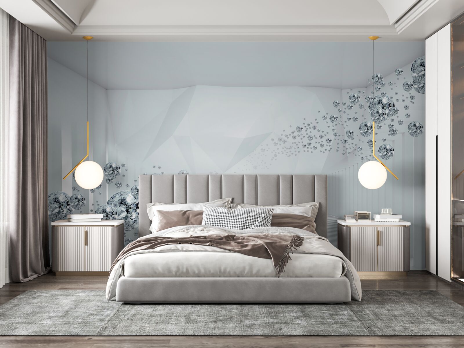 Фотошпалери нерівна поверхня та кульки в абстракції