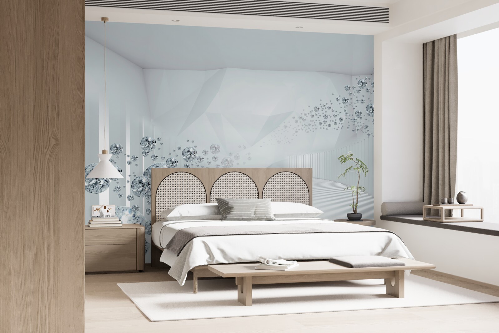 Фотошпалери нерівна поверхня та кульки в абстракції