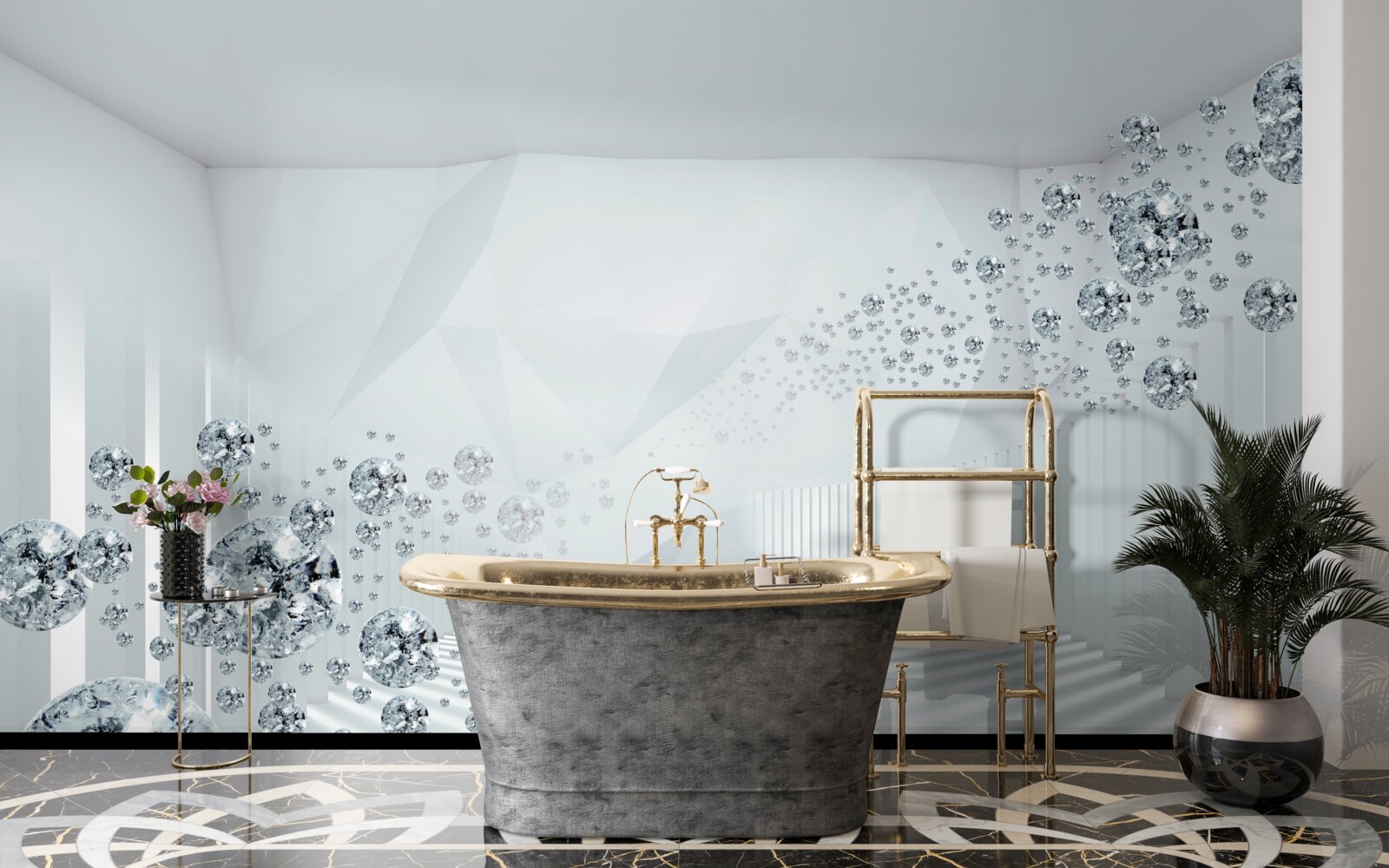 Фотошпалери нерівна поверхня та кульки в абстракції