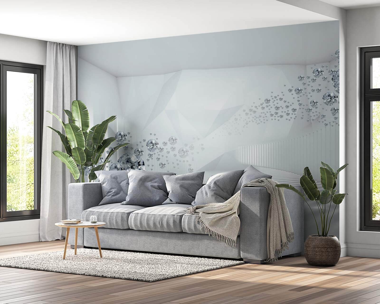 Фотошпалери нерівна поверхня та кульки в абстракції